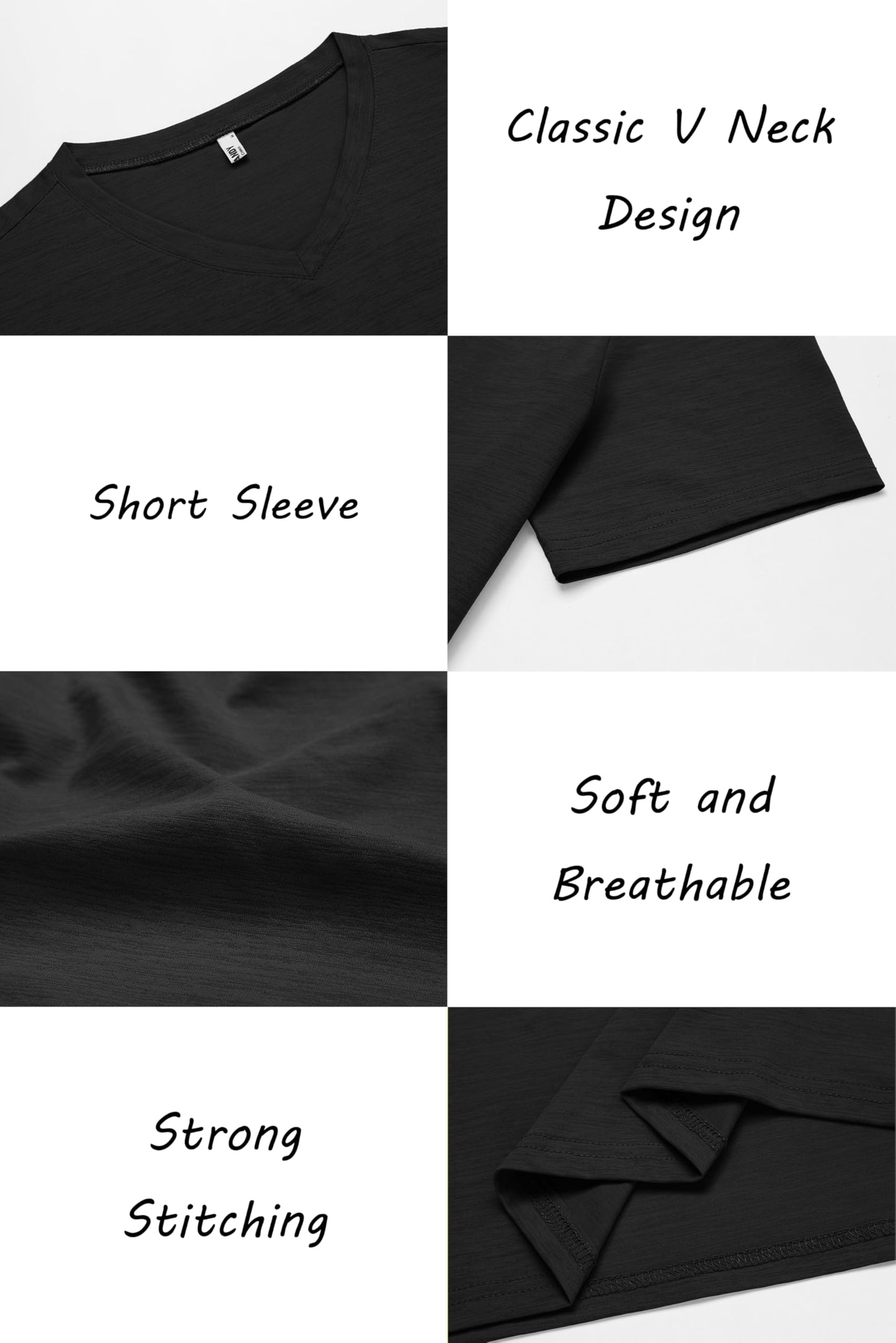COOFANDY Men's T Shirts Short Sleeve Classic V Neck T-Shirt Casual Summer Basic Tee Shirt Black - Medaid International