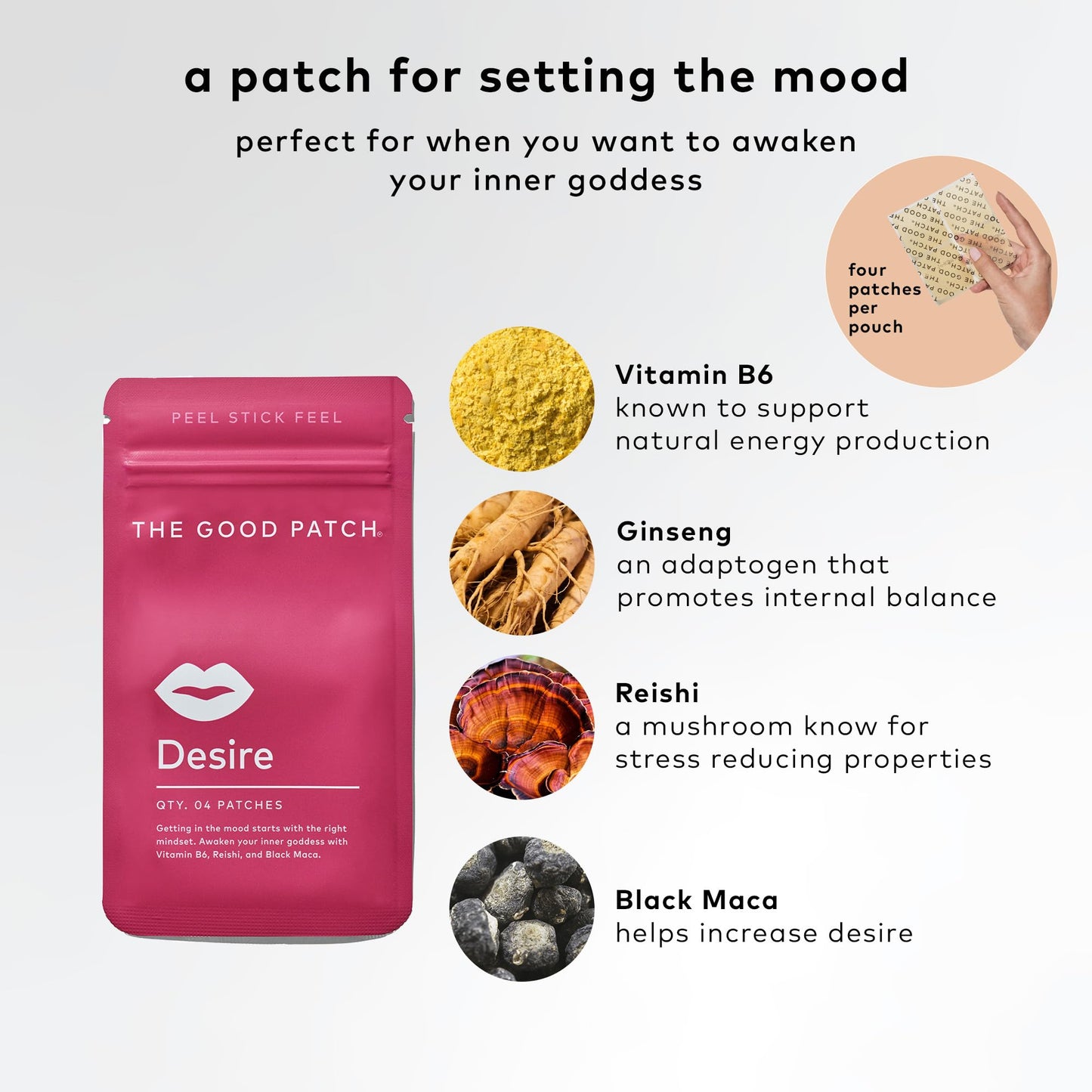 The Good Patch Desire Sexual Wellness Patches, Get in the Mood, Natural with Vitamin B6, Reishi, Black Maca, Plant Powered Wearable Wellness, Botanical and Vitamin (8 Total Patches) - Medaid International