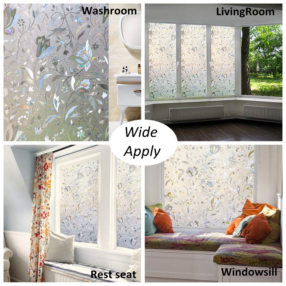 Arthome Window Privacy Film,17.5x100 Inch Stained Glass Window Film Heat Control UV Blocking, Static Cling Non-Adhesive Reusable Decorative Window Sticker for Bathroom Home Office - Medaid International