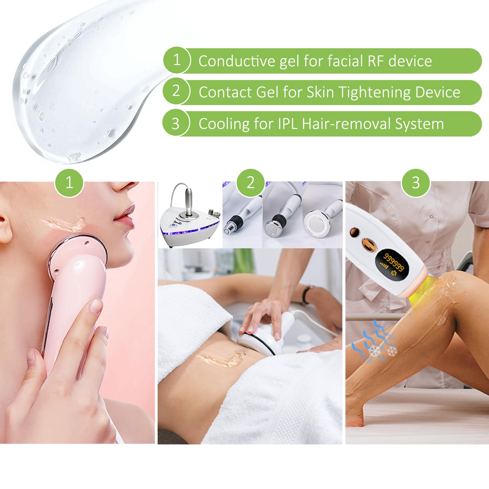 RF Conductive Gel for Microcurrent Facial Device, Hydrating Cream for Radio Frequency Skin Tightening Machines, Paraben-free Skin Cooling Gel for IPL Hair Removals - Medaid International