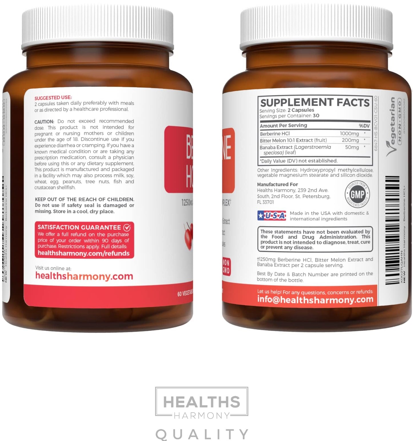 Berberine Supplement (Non-GMO & Vegetarian) Berberine HCL Plus Bitter Melon & Banaba Leaf Extract Capsules - Berberine 500mg Each, 1000mg Per Serve - AMPK Metabolic Activator - 60 Caps (No Pills) - Medaid International