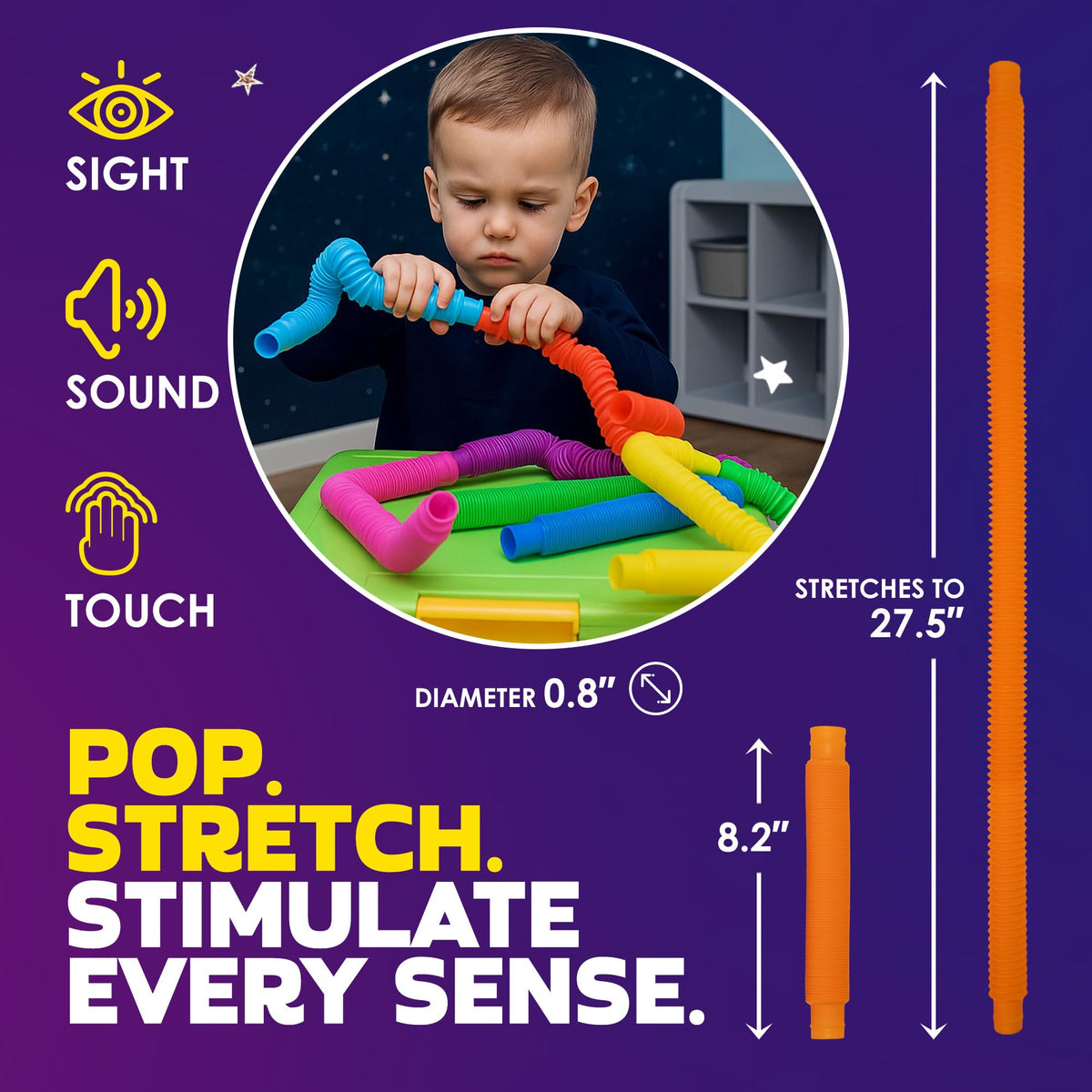 nutty toys Pop Tubes - Sensory Toys - Endless Creativity & Fun for Kids and Toddlers |4 Pack Large| - Connect & Pop! Top ADHD Autism Fidget 2025, Best Boy & Girl Easter Gift Idea
