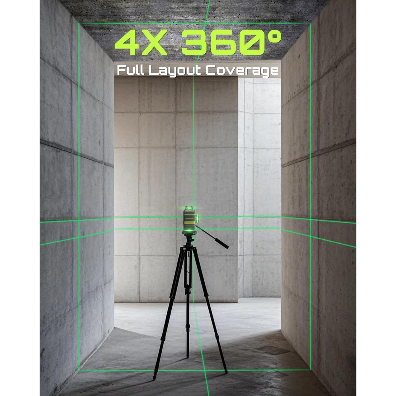LasGoo LG-4D 16 Green Beam 4x360° Laser Level, Self-Leveling Tool with Horizontal and Vertical Dual Layout, Ideal for Construction and Picture Hanging, Magnetic Pivot Bracket Included - Medaid International