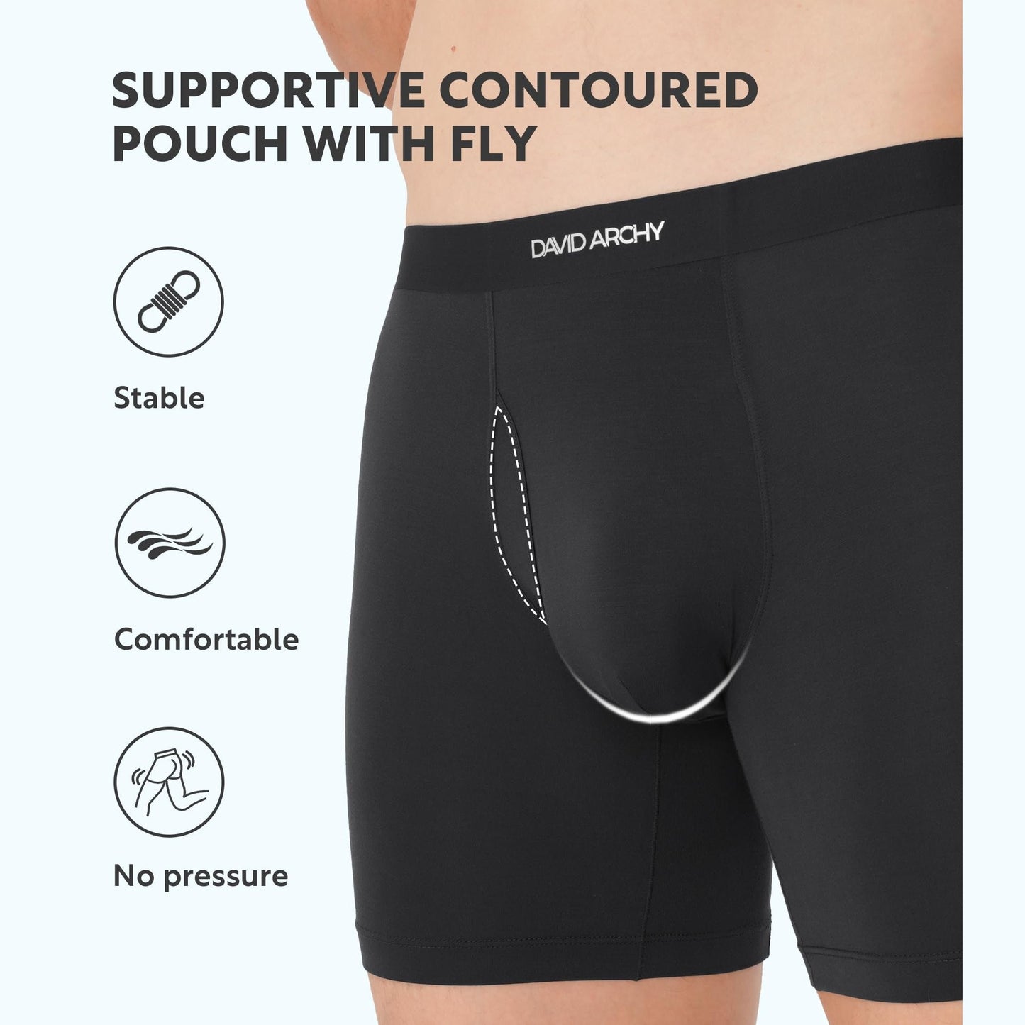 DAVID ARCHY Mens Underwear Boxer Briefs Bamboo Rayon Soft Breathable Moisture-Wicking Seamless Underwear for Men 4 Packs with Fly(XL,Black) - Medaid International
