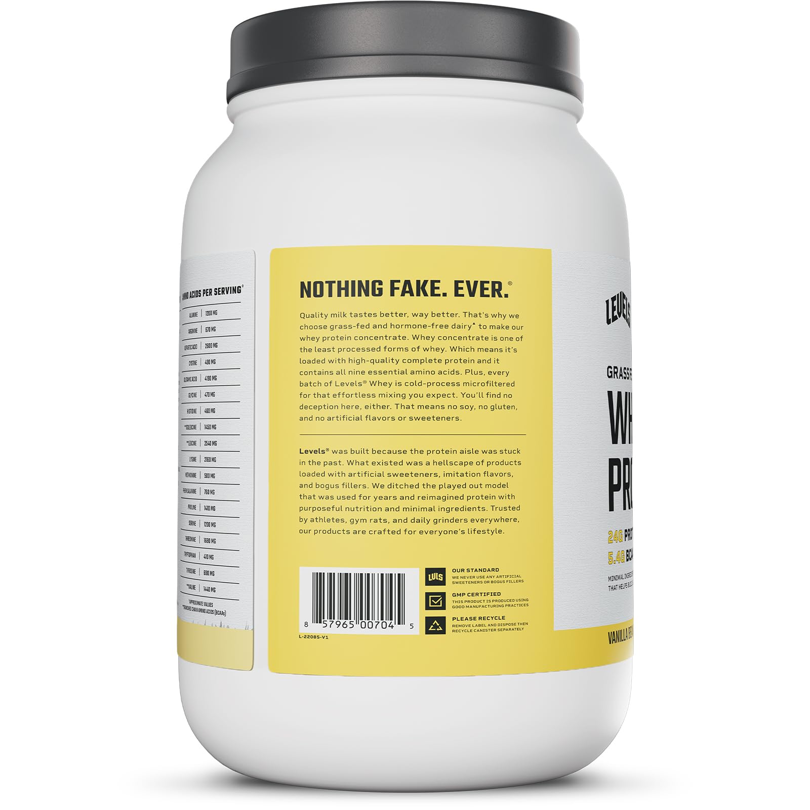 Levels Grass Fed Whey Protein Powder, No Artificials, 24G of Protein, Vanilla Bean, 2LB - Medaid International
