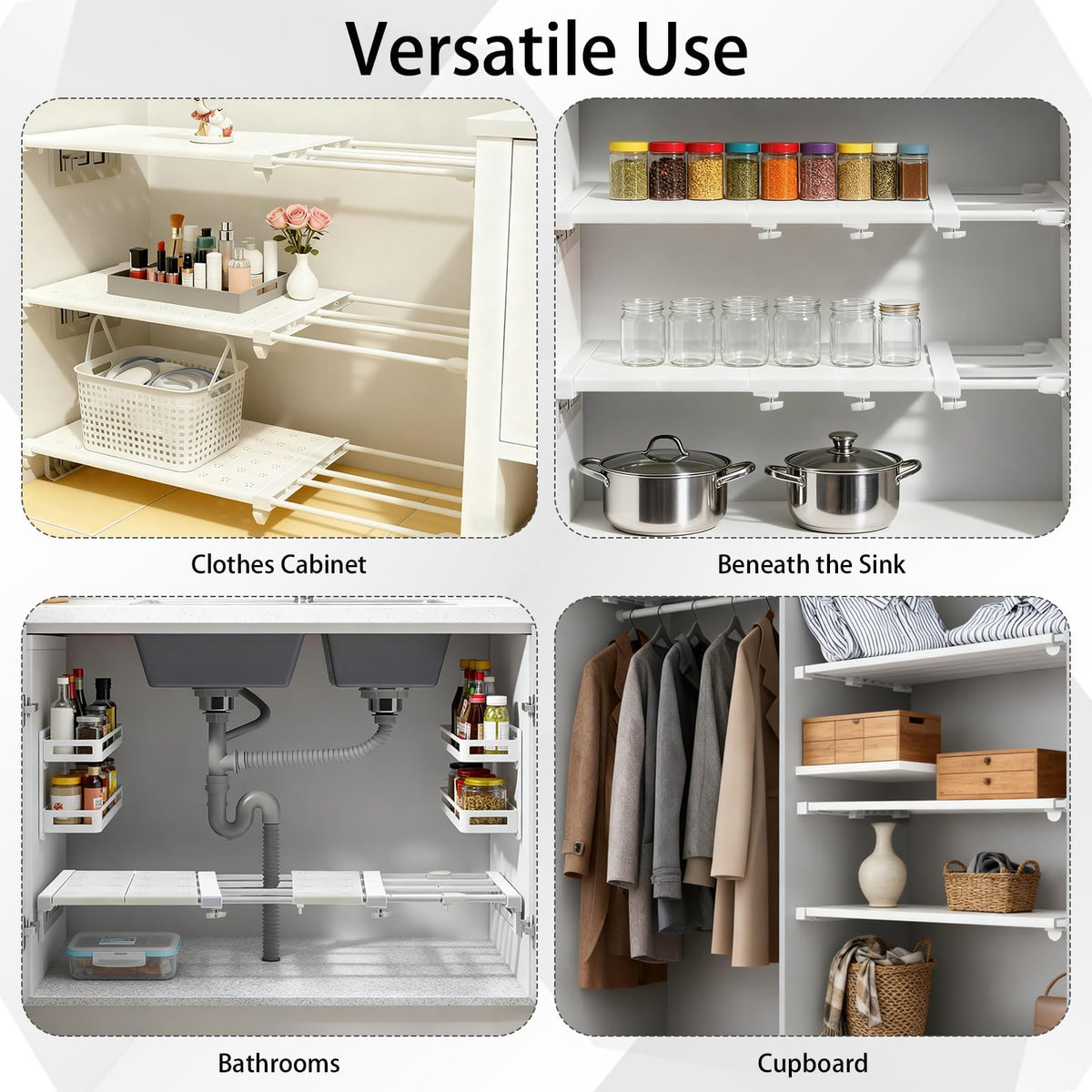 TERRIFI 5 Pcs Closet Tension Shelf Rod Expandable Adjustable 11.8-15.7 inch Shelf Locker, Wardrobe Storage Organizer, Cabinet Layered Divider Separator, for Cabinet Kitchen Bathroom