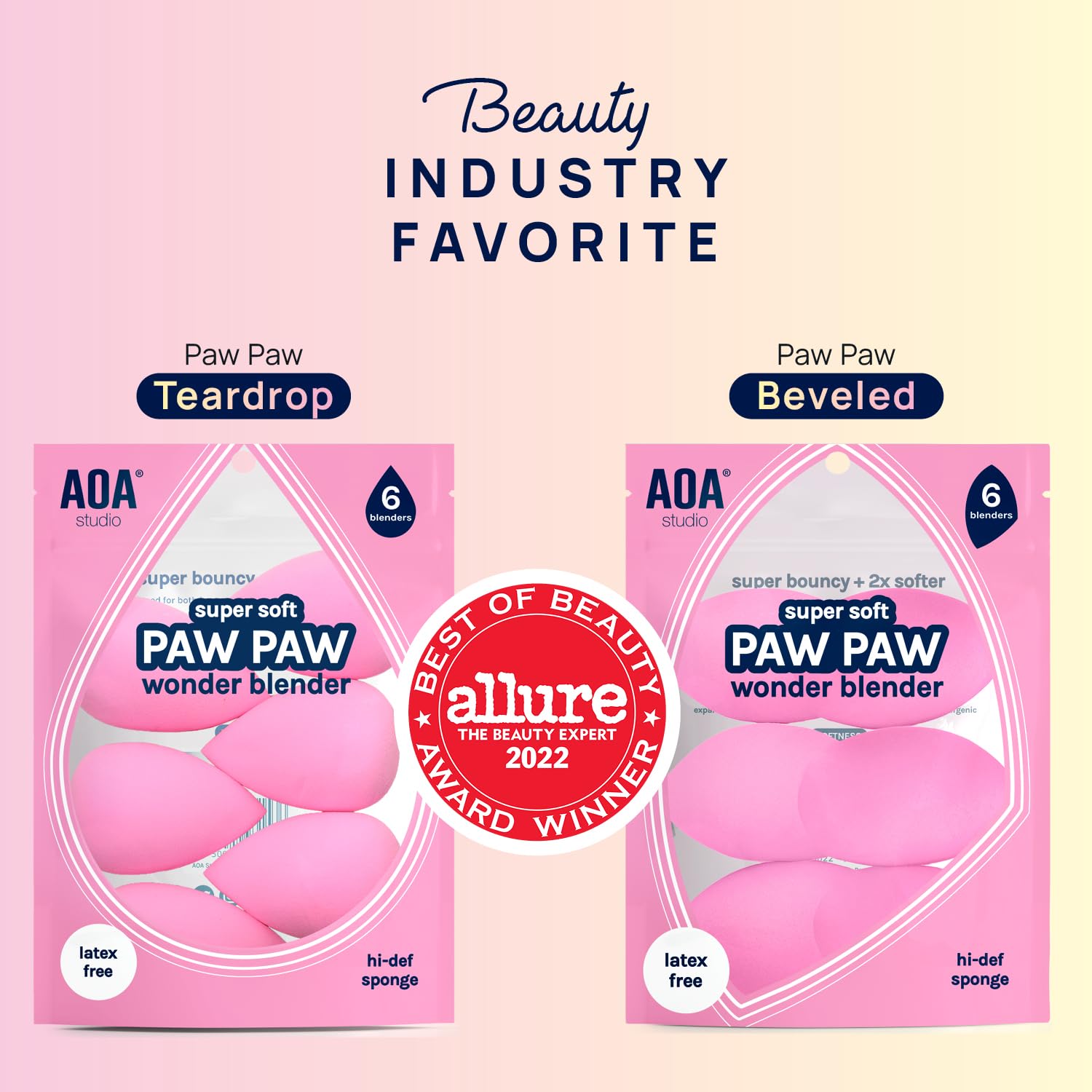 AOA Studio Collection Makeup Sponge Set Makeup Blender Latex Free and High-definition Super Soft Set of 6 Makeup Blender For Powder Cream and Liquid, Beauty Cosmetic Beveled Shape (Pink) - Medaid International