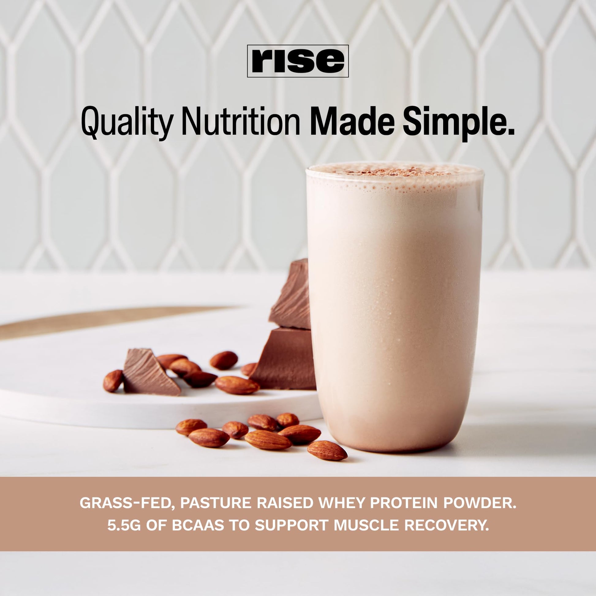 Rise Grass-Fed Whey Protein Powder - Chocolate Almond | 25g Protein No Artificial Flavors, Colors, or Preservatives - Sugar Free, Gluten-Free, Soy Free (2.4 lbs) - Medaid International