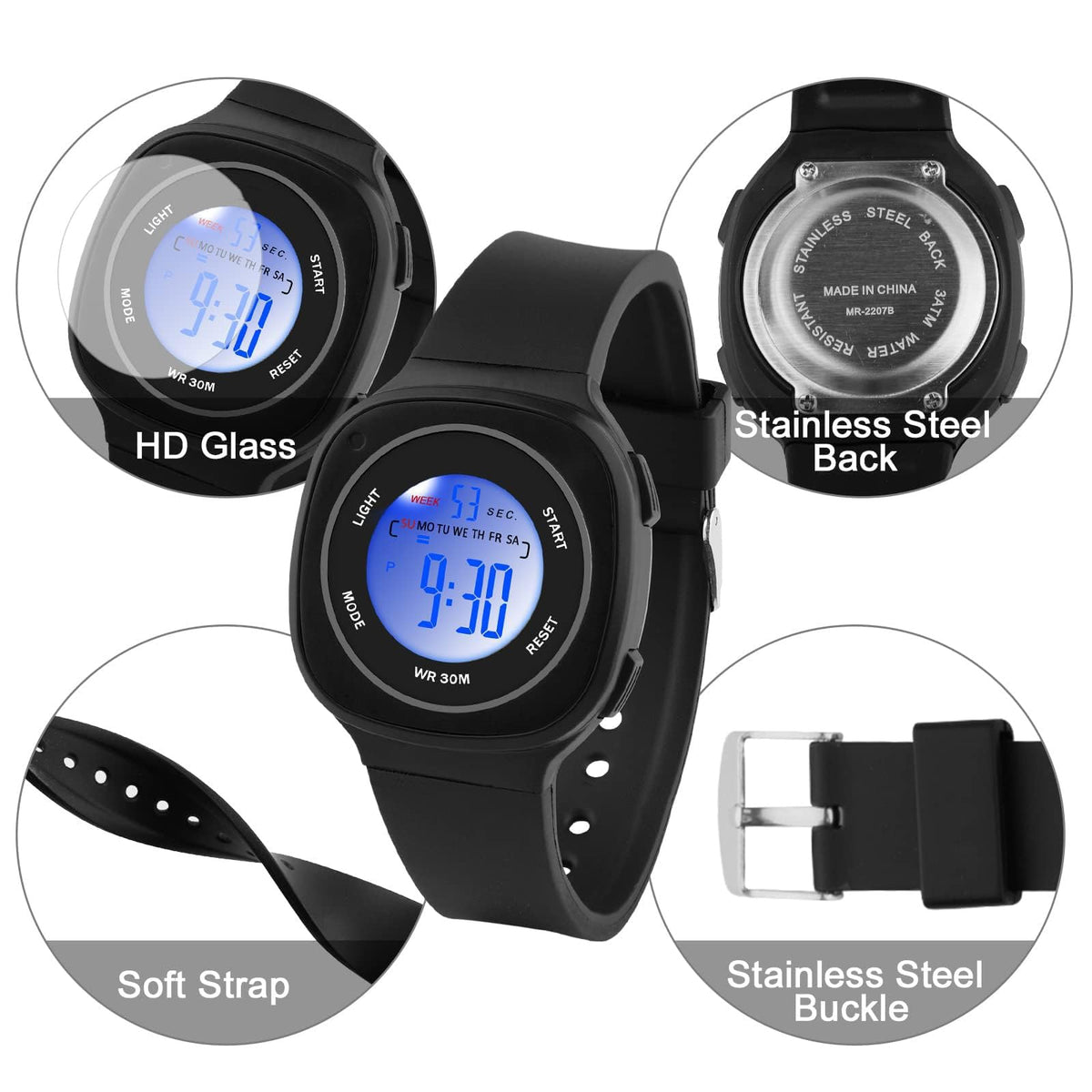 TERRIFI Kids Watches Digital for Girls Boys, Light Wristwatch for Child Waterproof Sport Outdoor Multifunctional Wrist Watches with Stopwatch Alarm for Ages 4-15