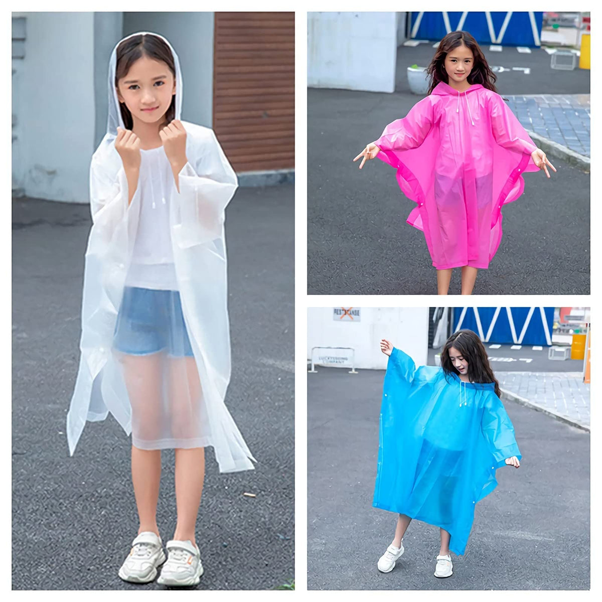 Rain Poncho for Kids, [2 Pack] EVA Kids Raincoat Reusable Rain Coat Jacket for Kids, Boys, and Girls 6-13 Years Old