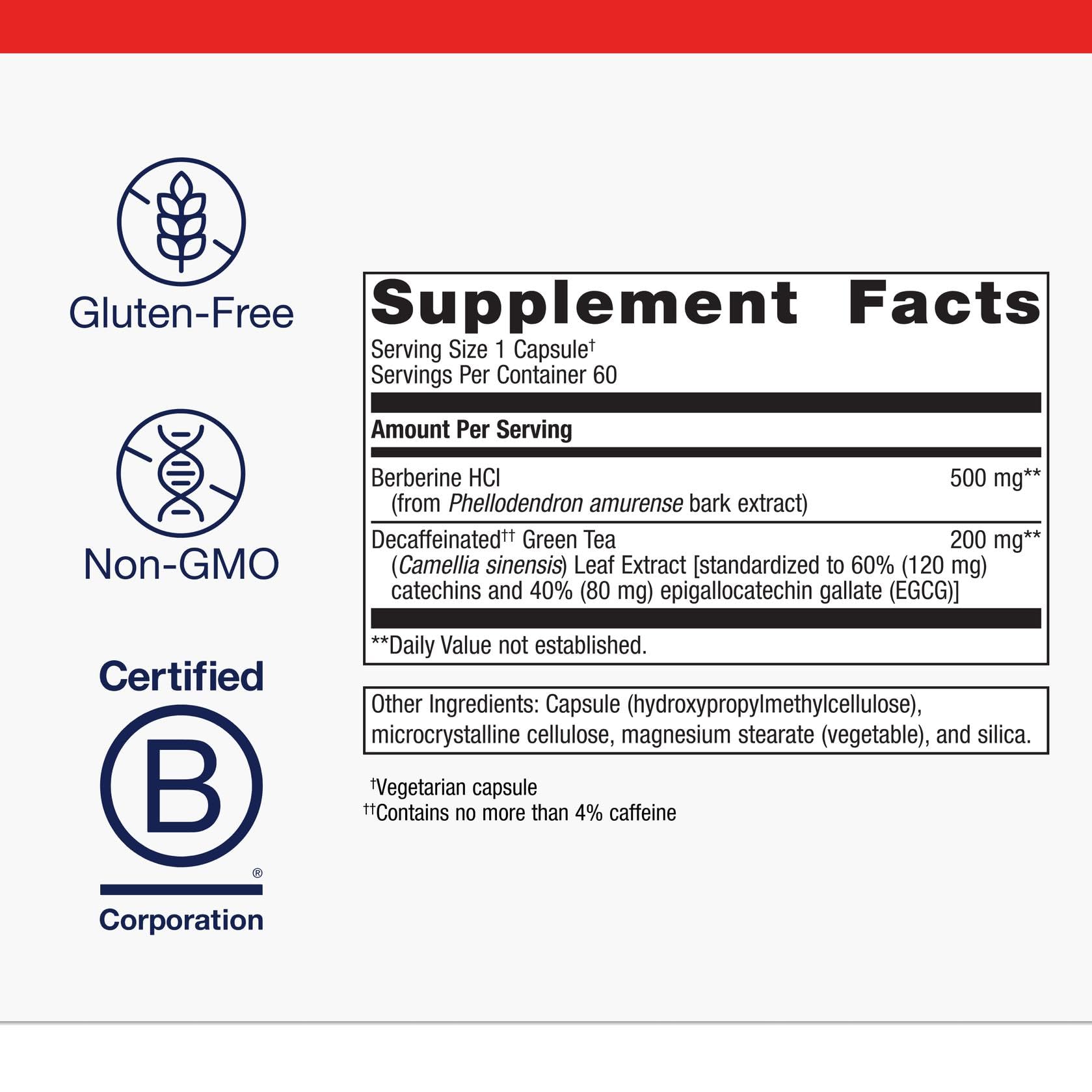 Metagenics Berberine GT - Berberine Supplement 500 mg - Supports Heart Health, Healthy Cholesterol, Triglyceride & Carbohydrate Metabolism - Non-GMO, Gluten-Free, Vegetarian - 60 Capsules - Medaid International