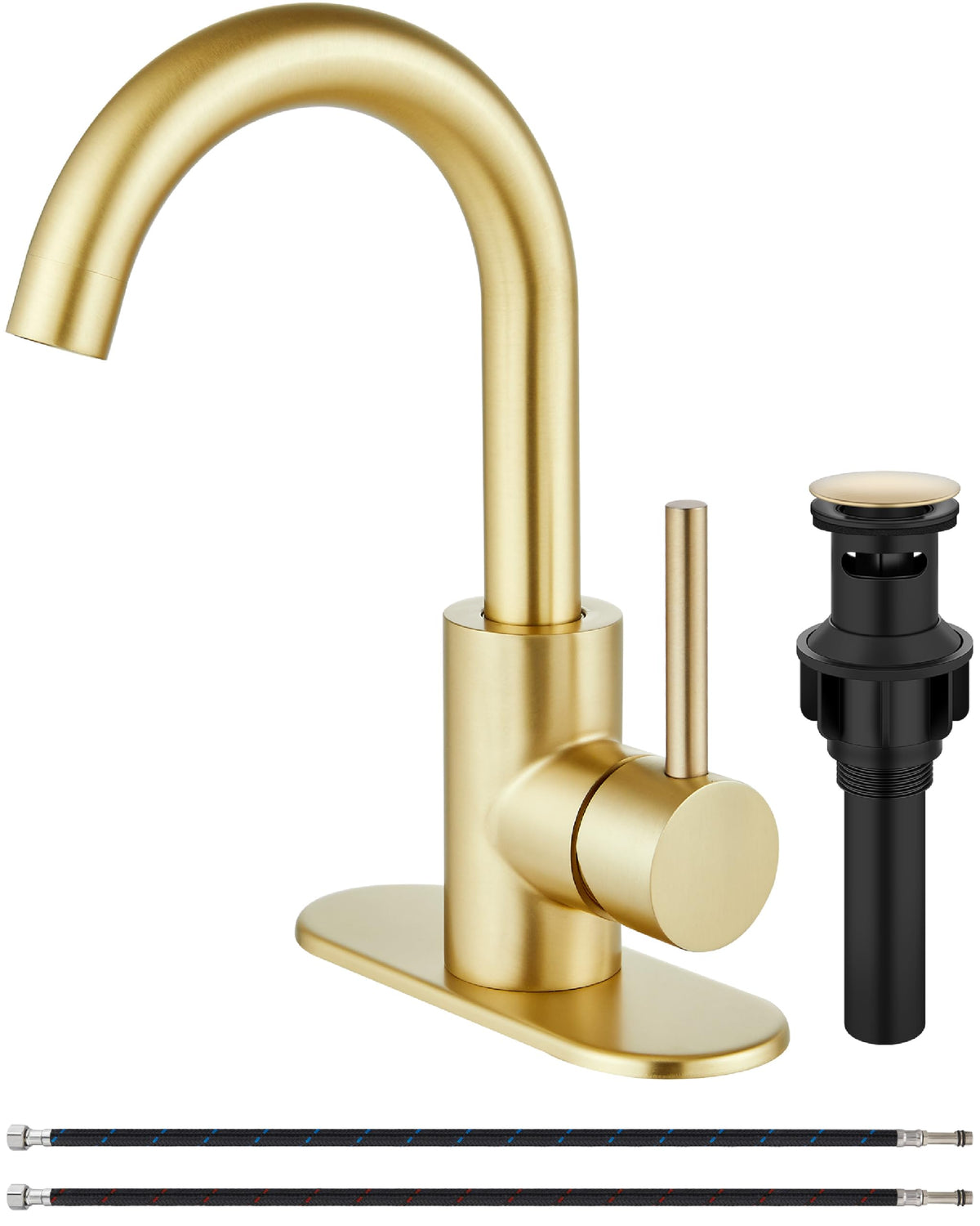Midanya Matte Black Bathroom Sink Faucet Deck Mount SUS304 Stainless Steel Lavatory Mixer Tap 1 Hole Single Handle with Cover Plate Include Pop Up Drain with Overflow Commercial