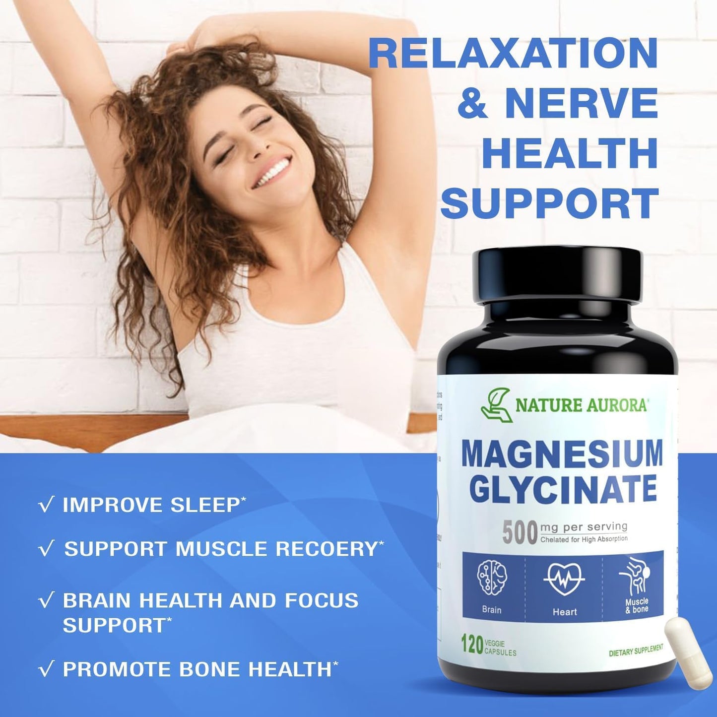 Magnesium Glycinate 500mg Capsules - Chelated High Absorption Magnesium Bisglycinate Supplement for Sleep, Muscle & Heart Support for Women & Men - Pure, Gluten-Free, Non-GMO, 120ct - Medaid International
