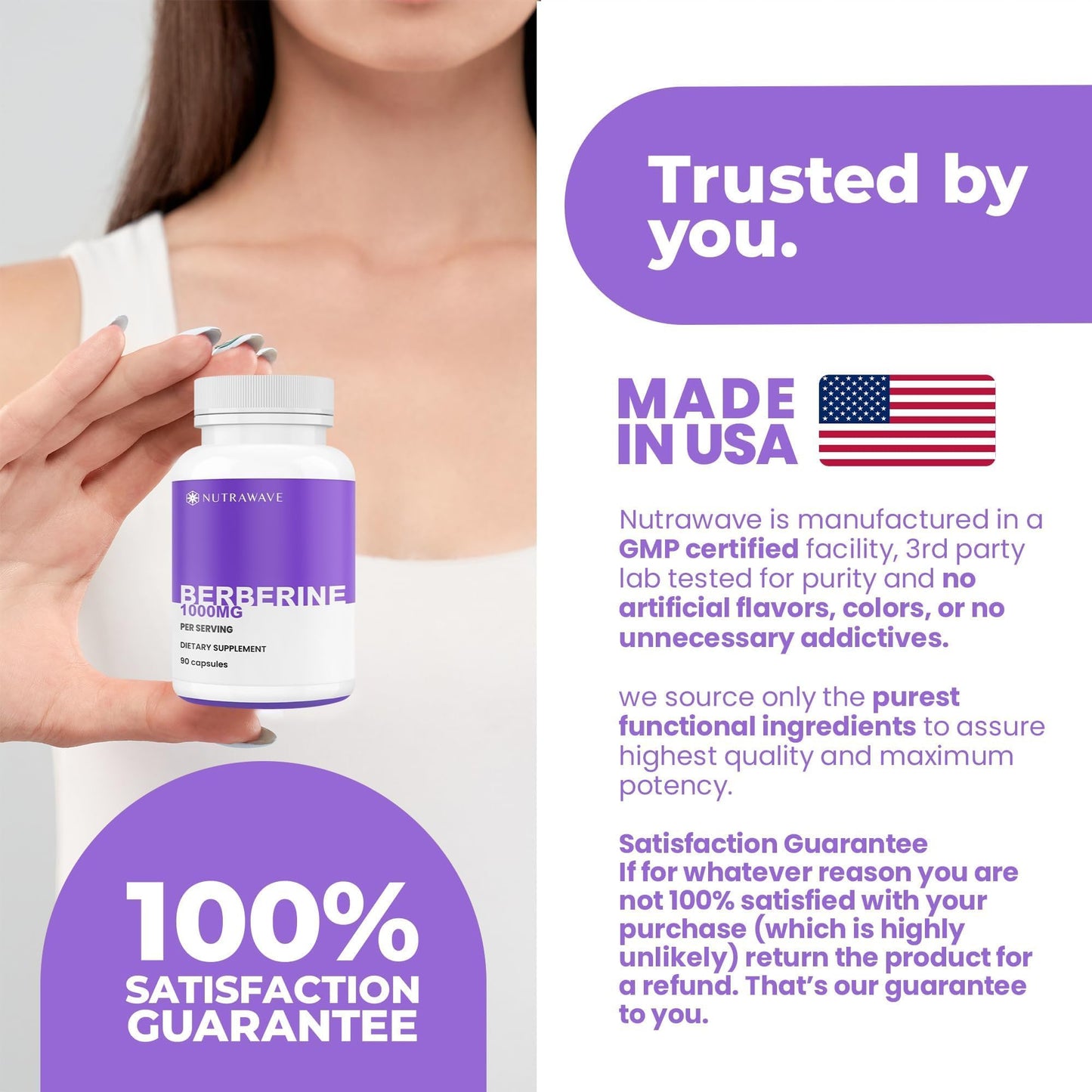 Nutrawave PURE Berberine Maximum Potency - Supports Blood Sugar Levels & Metabolism, 1000mg Per Serving - 2 Capsules - For Adults Seeking Natural Glucose Support - Non-GMO, Vegan - 1 Pack - Medaid International