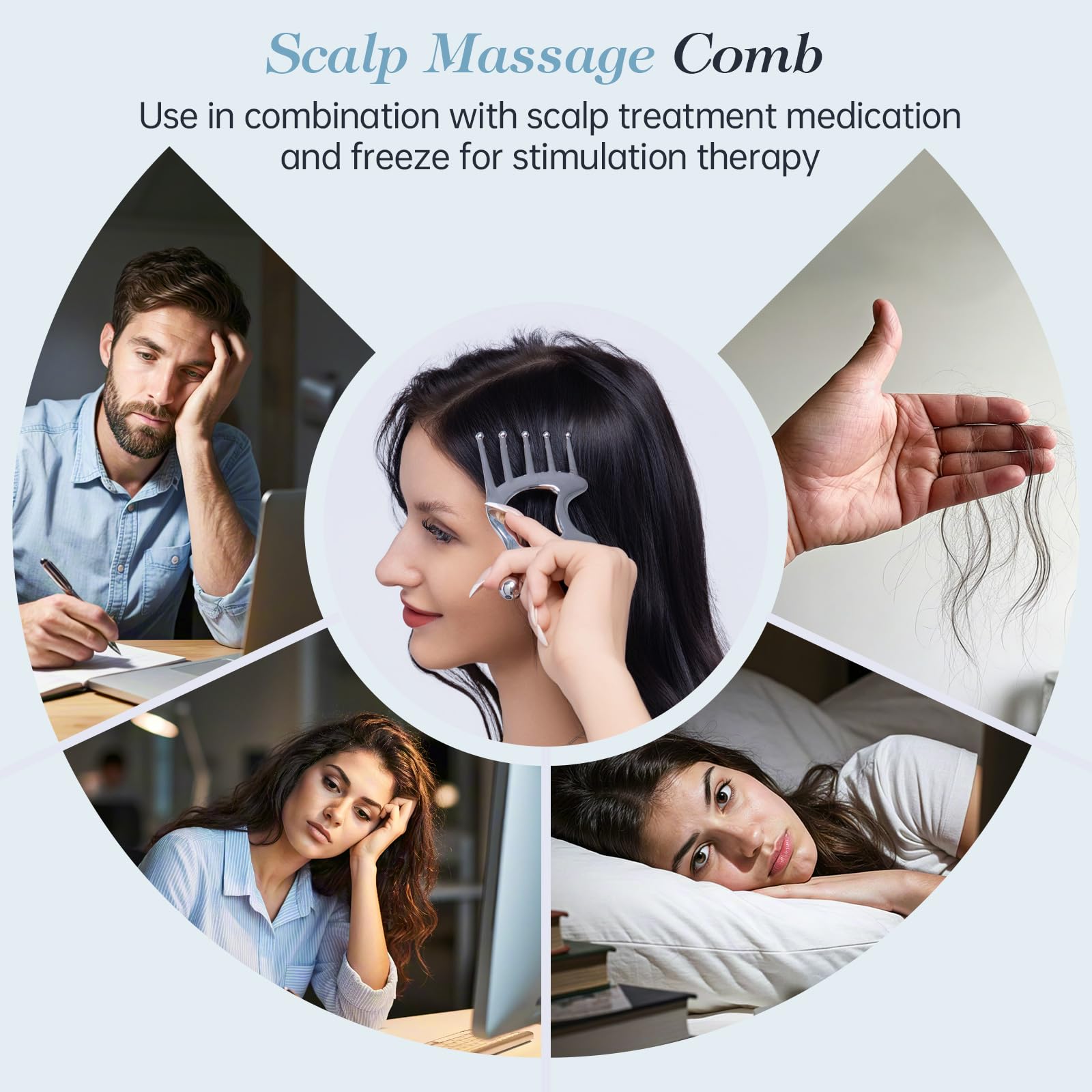 Metal Gua Sha Facial Tools, Portable Scalp Massage Tool, 5 in 1 Massage Comb for Head, Neck, Shoulders, Legs & Arms Hand Held Head Massager for Deep Relaxation and Relieving Fatigue & Pain, Home SPA - Medaid International