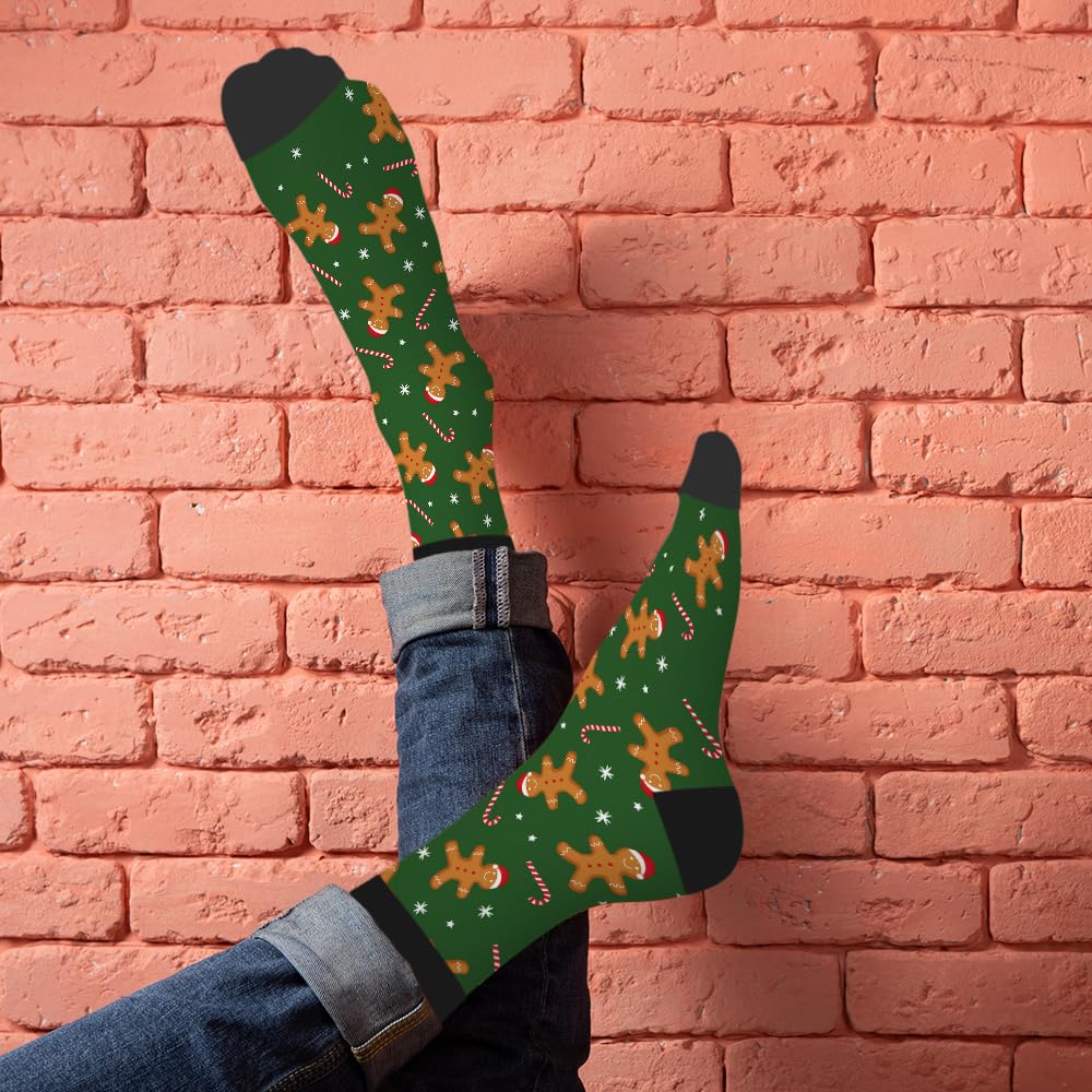 AOYEGO Xmas Candy Funny Socks Christmas Gingerbread Man Snowflake Star Green Novelty Casual Crew Socks Contrast Color Design For Women Men Gift - Medaid International