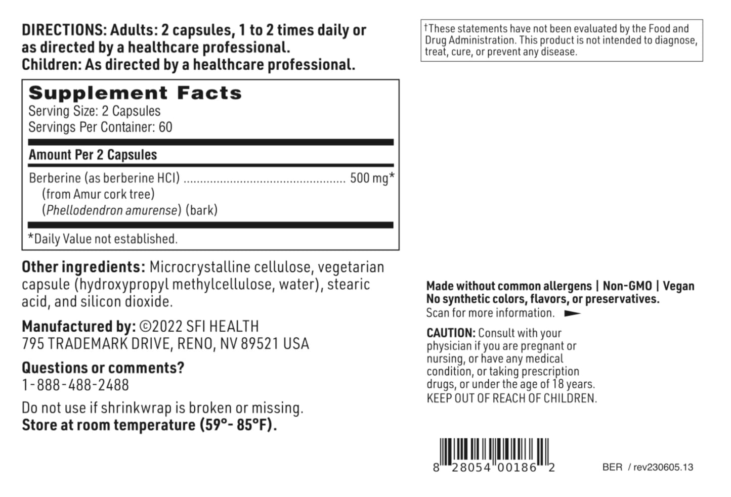 Klaire Labs SFI Health Berberine HCI 500mg - Berberine Supplement - Gluten-Free, Hypoallergenic (120 Capsules) - Medaid International