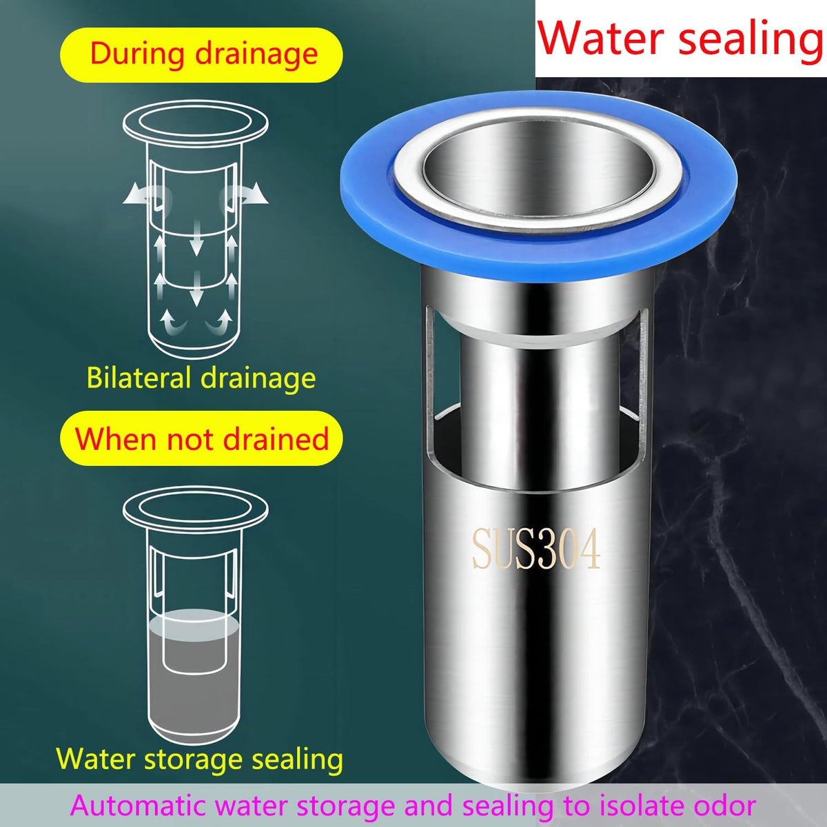 TERRIFI 304 Stainless Steel Odor Proof Floor Drain Core, Sewer Anti-Odor Cover Sealing Ring, Floor Drain Backflow Preventer, Suitable for Kitchen Bathroom(32mm)