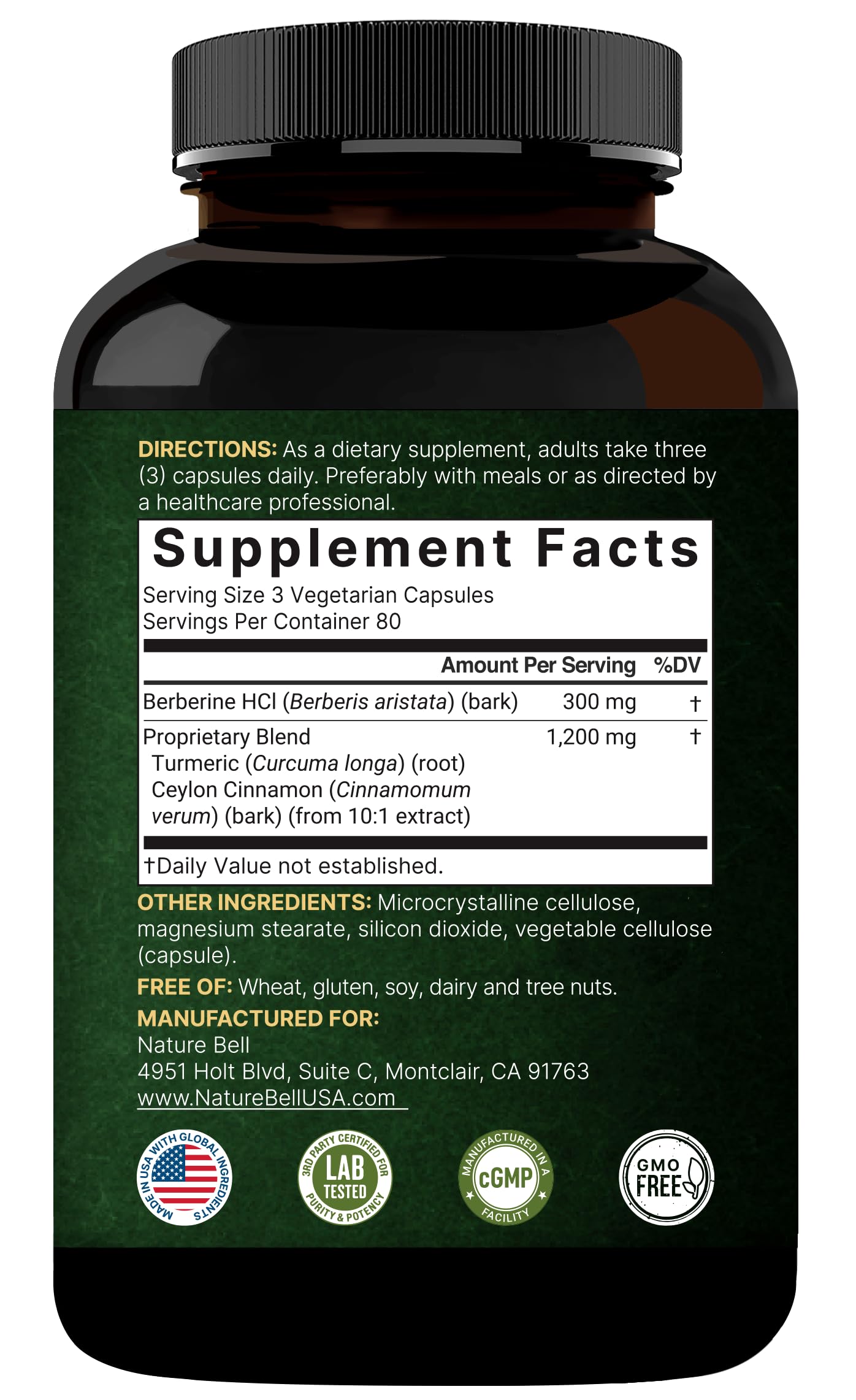 Berberine Supplement 1,500mg with Ceylon Cinnamon & Turmeric Root, 240 Veggie Capsules | 97% Pure Berberine HCL | Supports Balanced Sugar Levels & Heart Health | Vegan, Non-GMO - Medaid International
