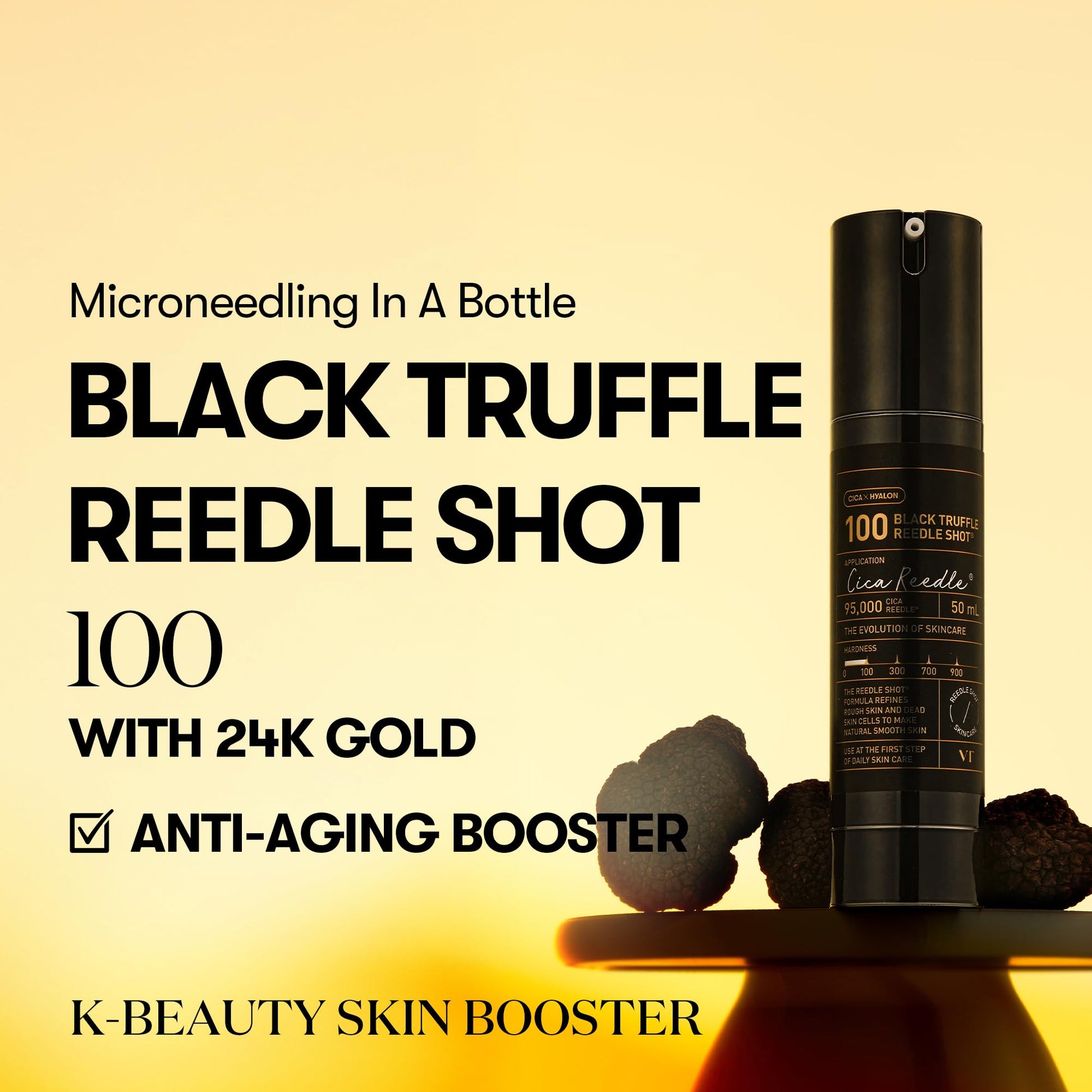 VT COSMETICS Black Truffle Reedle Shot 100, Spicule Microneedling Exosome Serum with 24K Gold for Skin Elasticity, Deep Nourishment, Exfoliation & Smooth Glass Skin, Korean Skin Booster, 1.69 fl oz - Medaid International