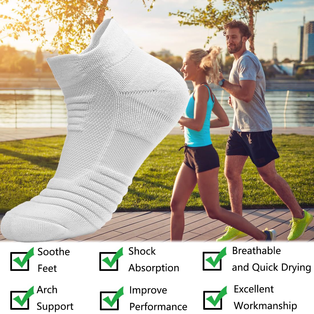 PUJANE 5 Pairs Ankle Athletic Running Socks Cushioned Breathable Low Cut Sports Tab Cotton Socks for Men and Women (White Size L) - Medaid International