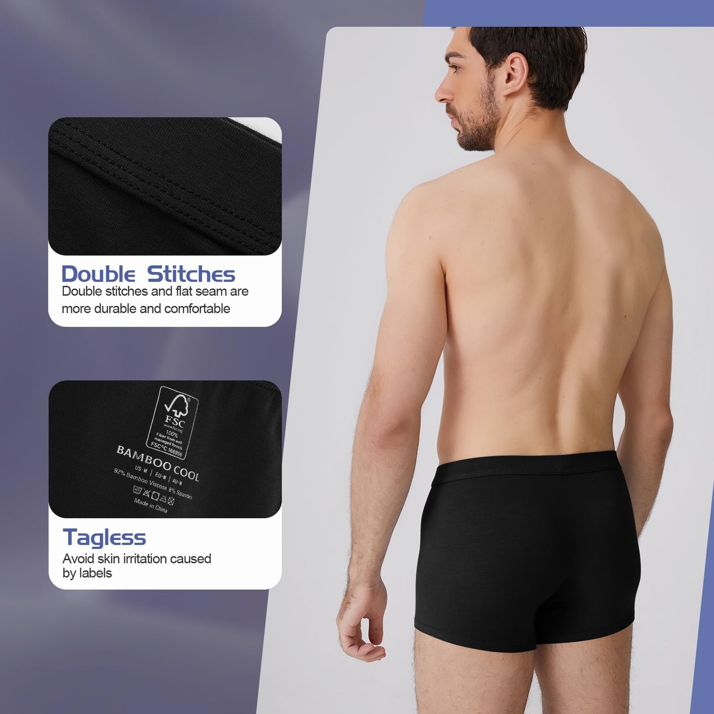 BAMBOO COOL Mens Underwear Trunks for Man Soft Waistband Open-fly Support Briefs(3 or 4 pack) - Medaid International