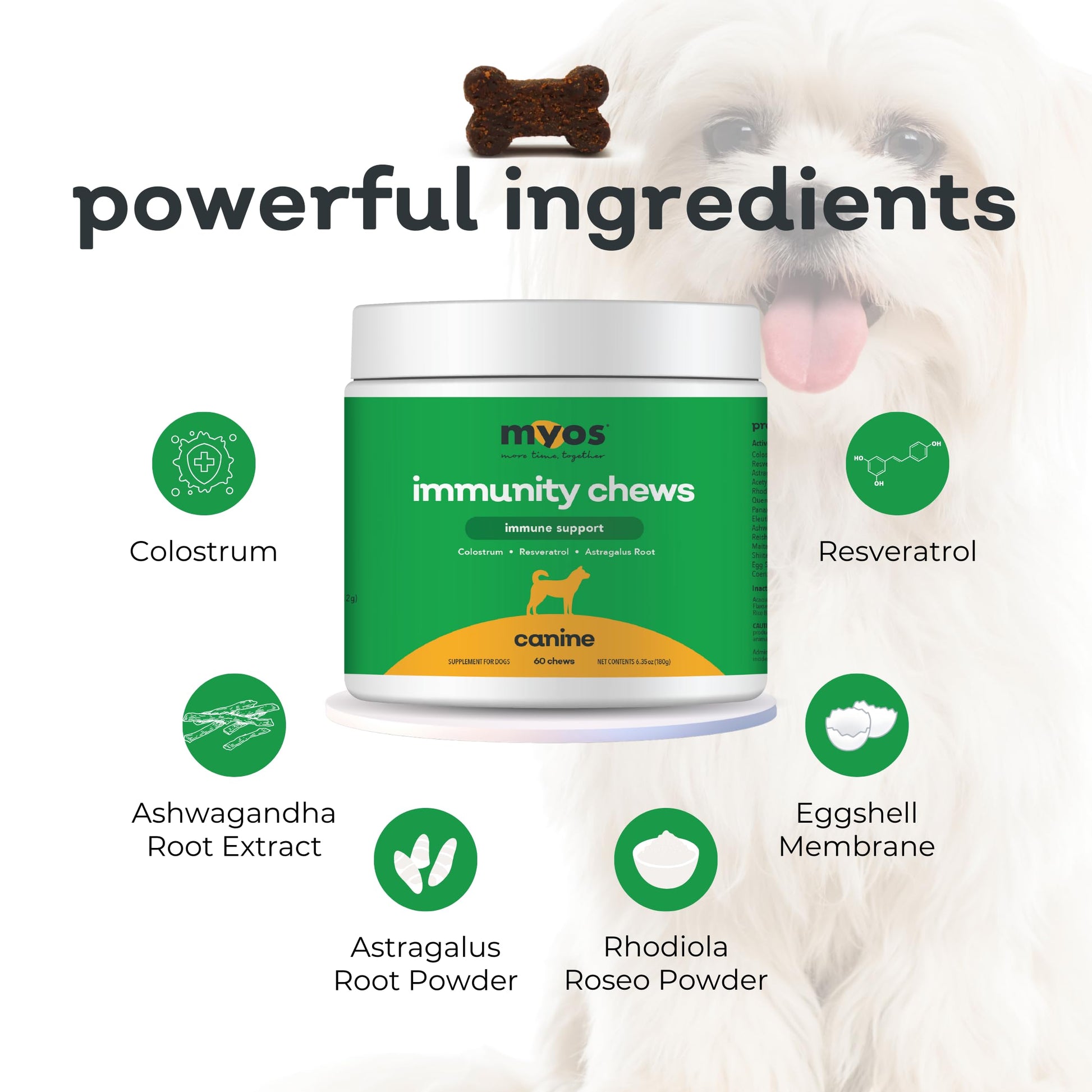 MYOS Immunity Chew for Dogs - Immune System Support, Antioxidants, Helps Cellular Health & Vitality- with Colostrum, Resveratrol, Astragalus Root, and Mushrooms- Daily Chewable Supplement - Medaid International
