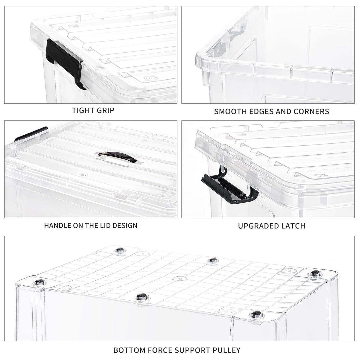 SKY-TOUCH 100 Liters Clear Plastic Storage Box with Lockable Lid & Wheels,Plastic Organizer Bin with Handles,for Storing Clothes, Toys, Tools,70x51x43cm,1pcs XL Large Size
