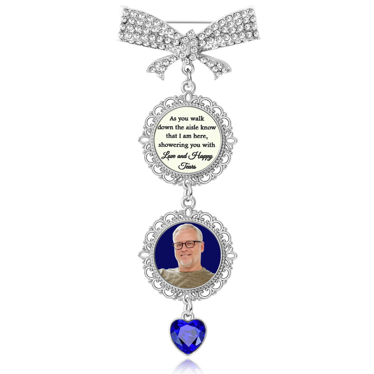 TERRIFI 2 Pcs Wedding Bouquet Photo Charm DIY Pin Brooch Making Kit Double Lacy Frame Wedding Charm 18 x 25 mm Oval Glass Cabochons Picture Frame with Pendant for Holiday Craft Use