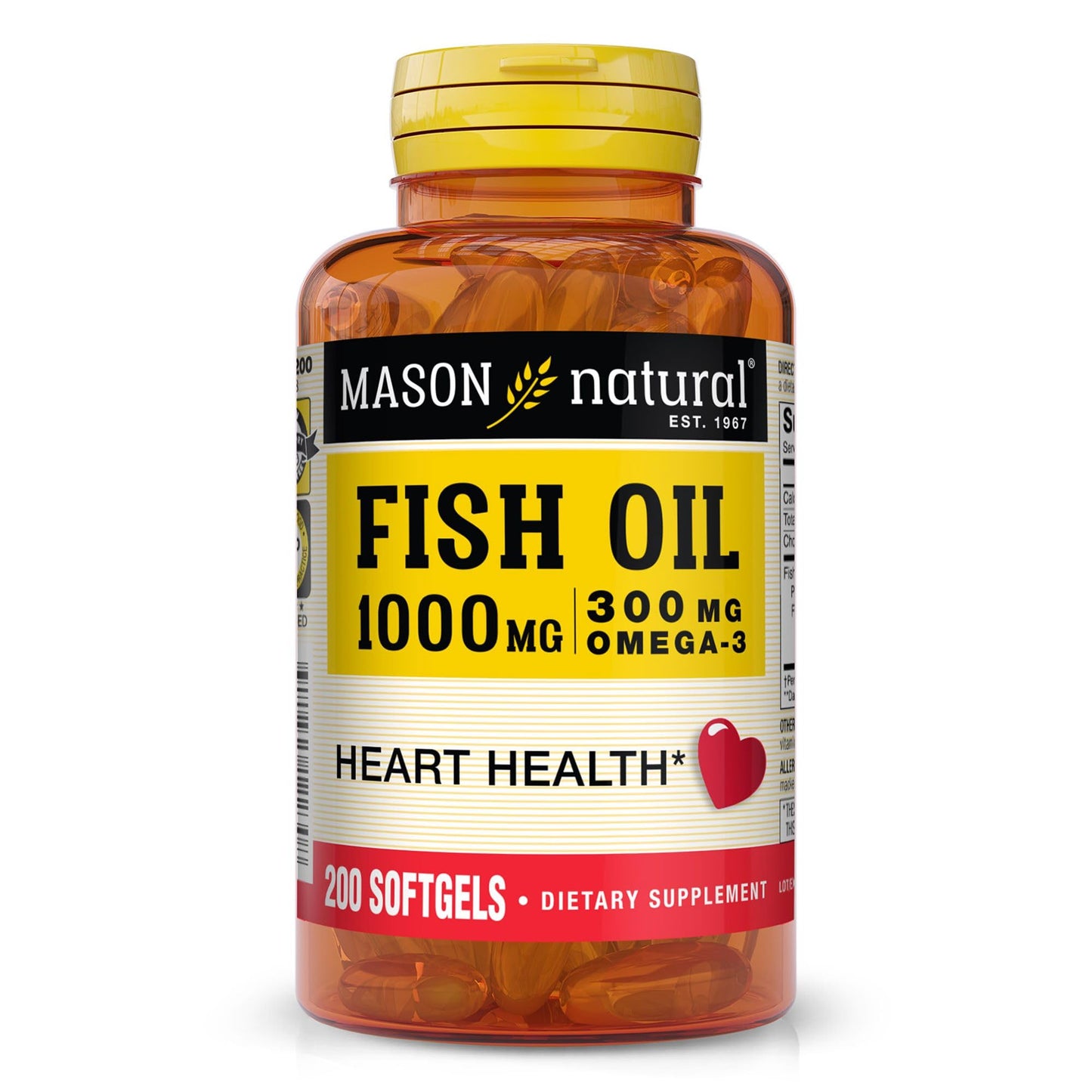 MASON NATURAL Omega,3 Fish Oil, 200,Day Supply, 1000mg with EPA and DHA for Joint Support, Softgel Pills - Medaid International
