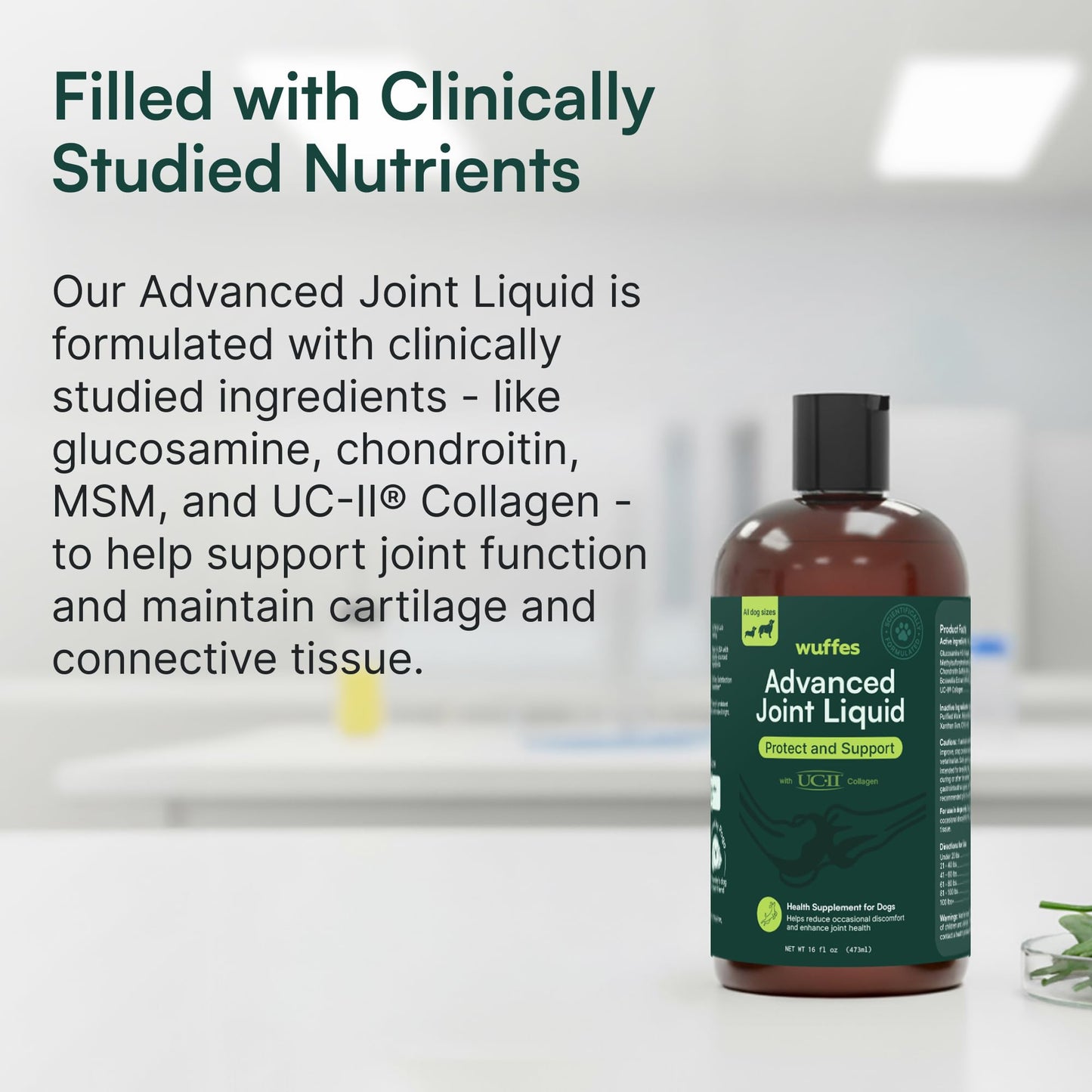 Wuffes Advanced Joint Liquid for Dogs, Hip & Joint Support Supplement with Glucosamine, Chondroitin, UC-II® Collagen, and MSM, for Small & Large Breeds, 16 Oz