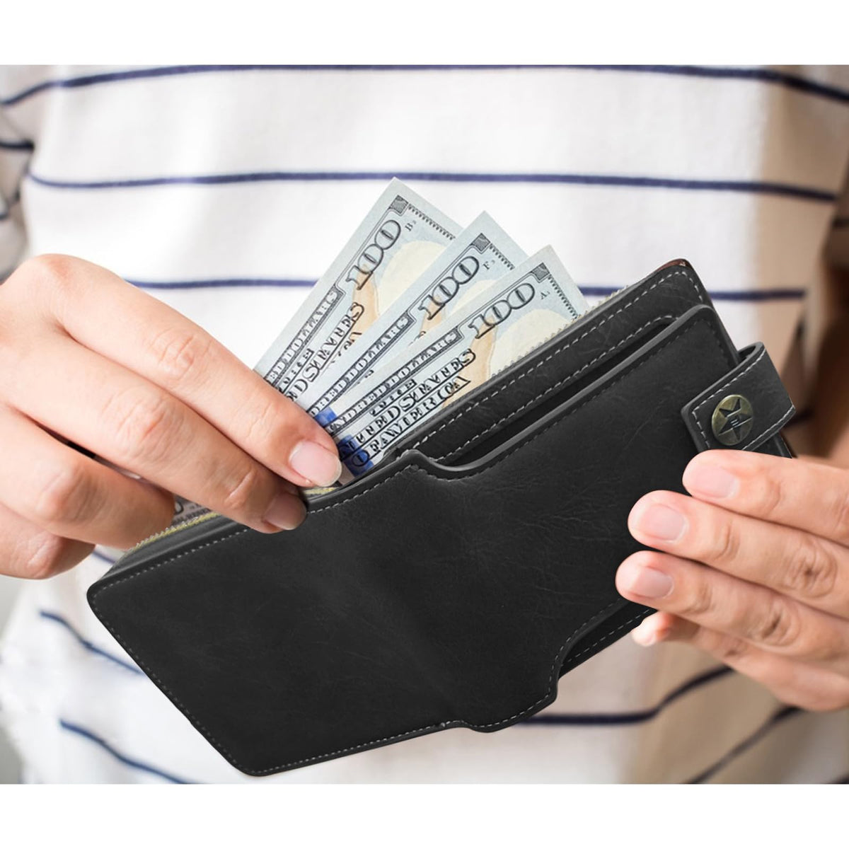 KASTWAVE Mens Wallets, PU Leather Wallet with Coin Purse, Mini Bifold Wallet with Zipper Buckle, Multiple Compartments Card Holder Small Wallet with ID Windows for Cards, Cash, Brown