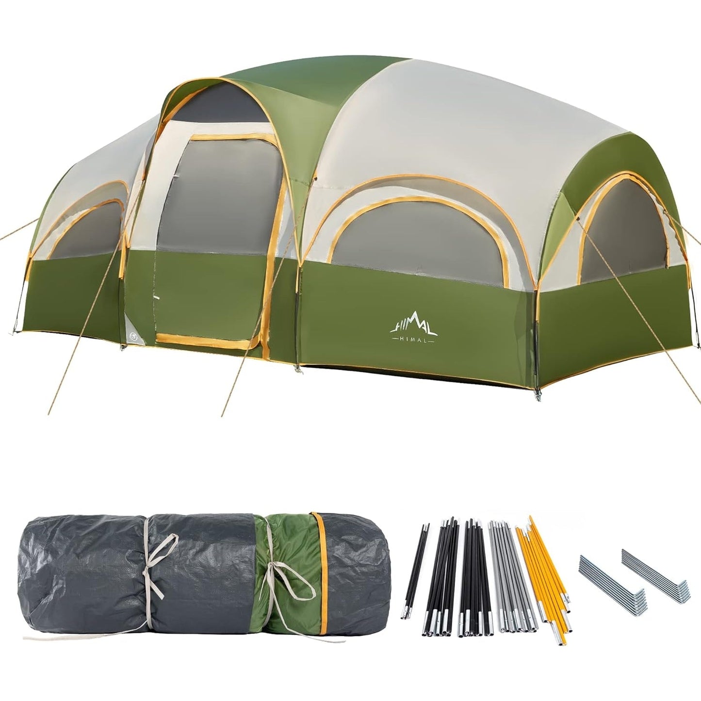 8 Person Tent for Camping, Waterproof Windproof Family Tent with Rainfly, Divided Curtain Design for Privacy Space, Portable with Carry Bag - Medaid International