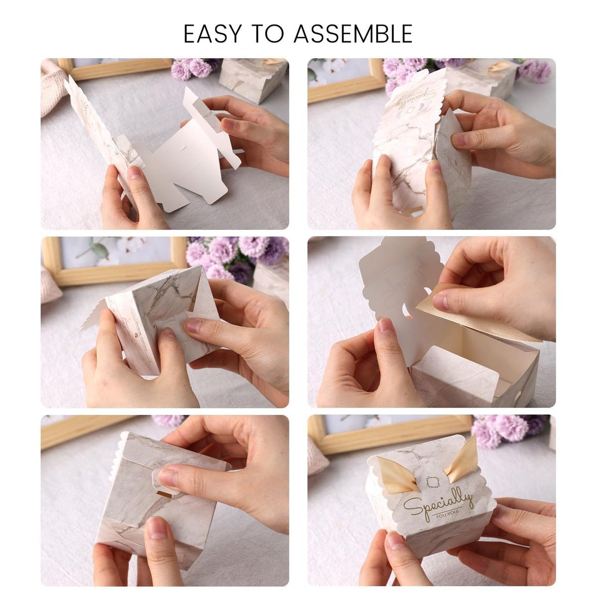 KASTWAVE 20 Pack Small Marble White Gift Candy Boxes, Party Favor Boxes with Ribbon for Wedding, Baby Shower, Birthday Party Decorations (2.6x2.6x1.8 inch)