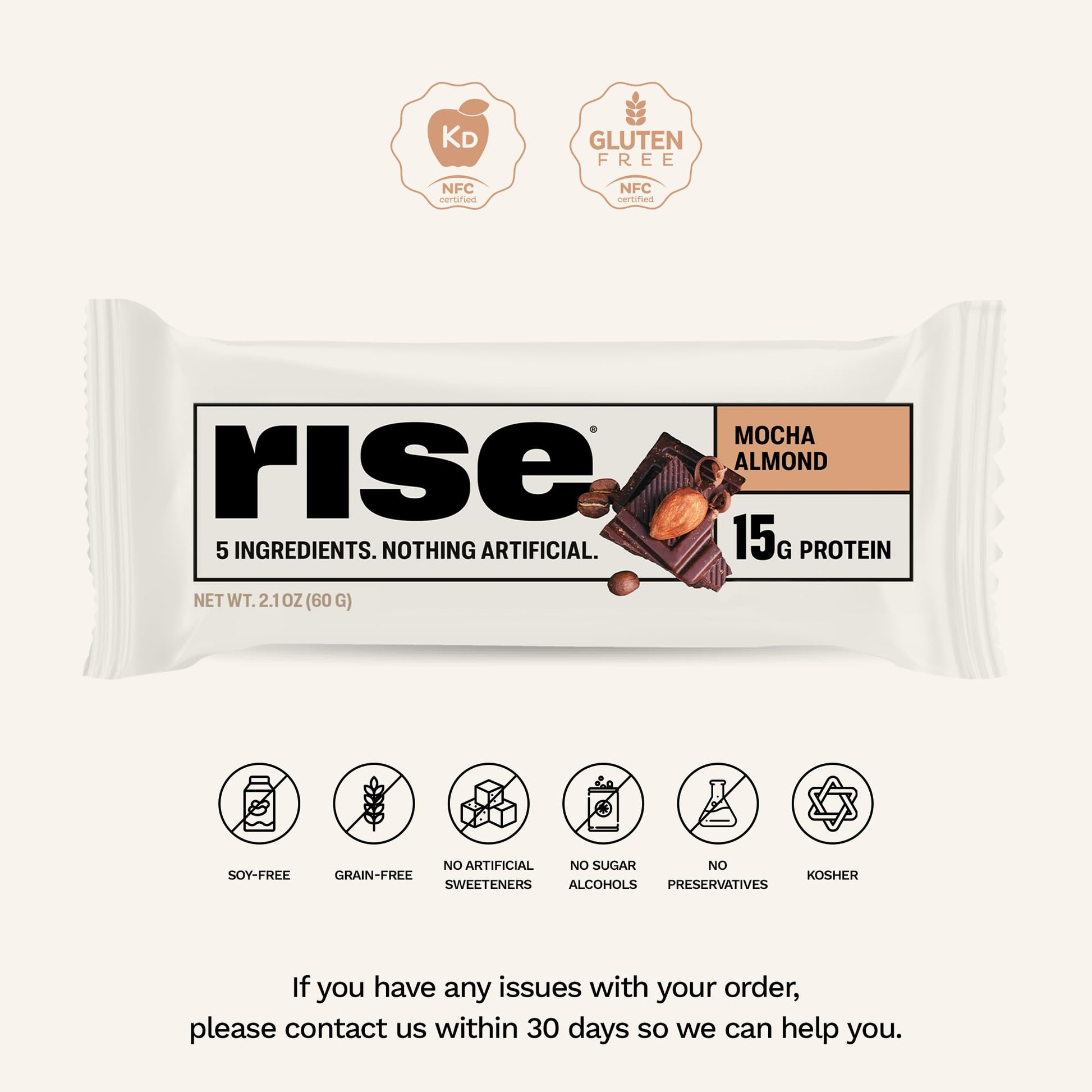 Rise Whey Protein Bars - Mocha Almond | Breakfast Bar & Protein Snack 15g Protein 4g Fiber Just 5 Whole Food Ingredients Gluten-Free Soy Free - Medaid International