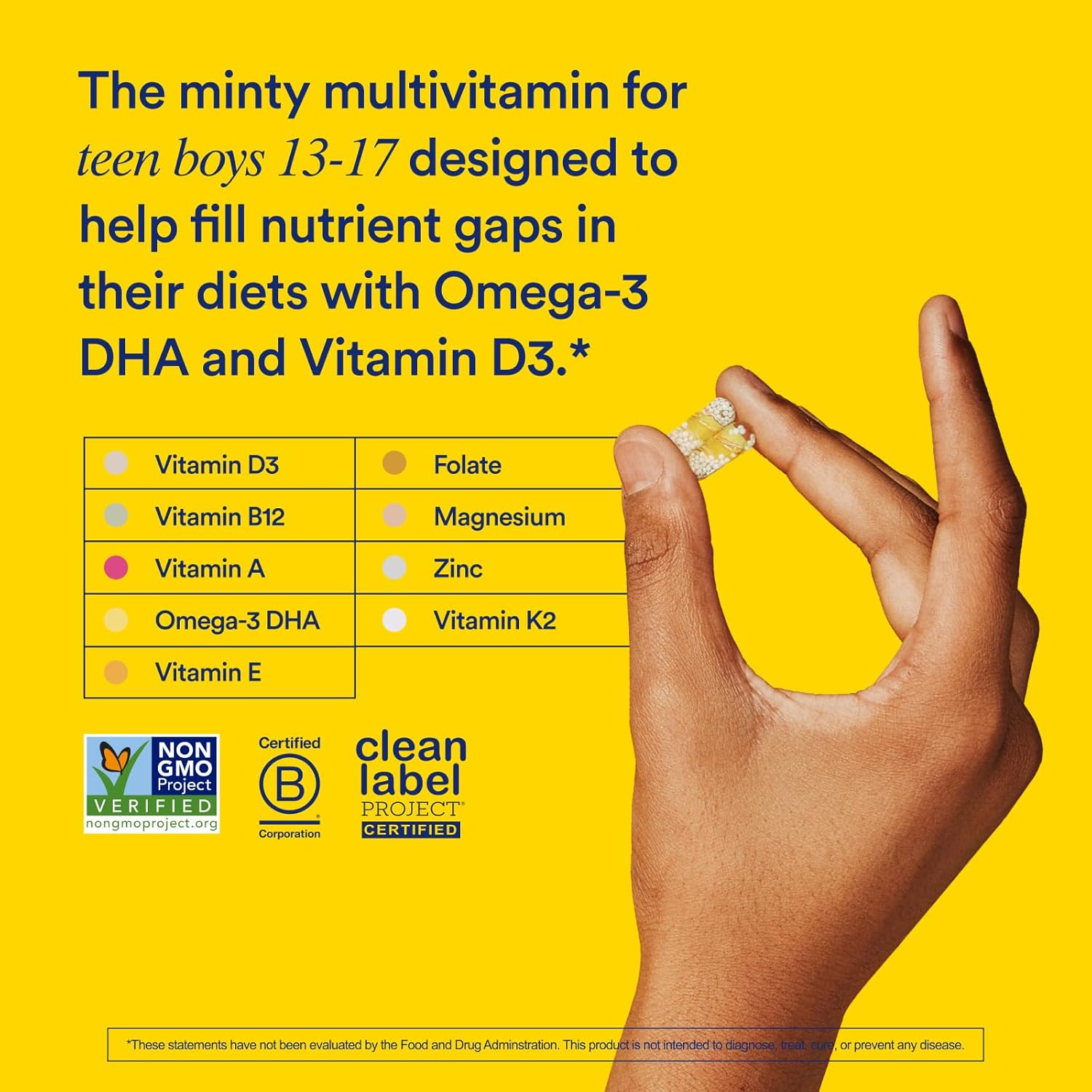 Ritual Teen Vitamins for Boys - Zinc, Vitamin A and D3 for Immune Function Support*, Omega-3 DHA & B12 for Brain Health, Non-GMO, Mint Essenced, 30 Day Supply, 60 Vegan Capsules - Medaid International