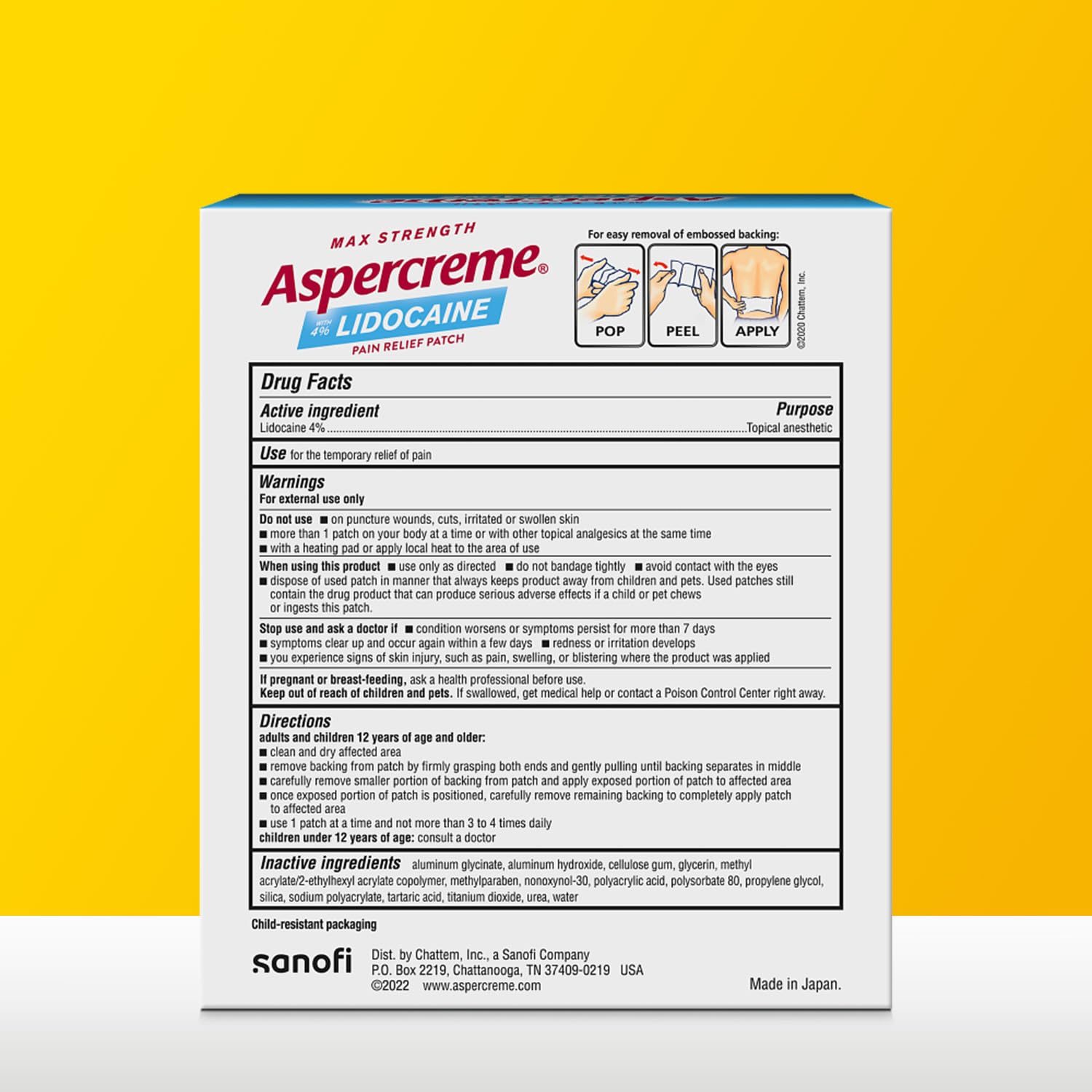 Aspercreme Max Strength Lidocaine Pain Relief Patch (5 Count) for Back Pain, Odor Free Pain Patches - Medaid International