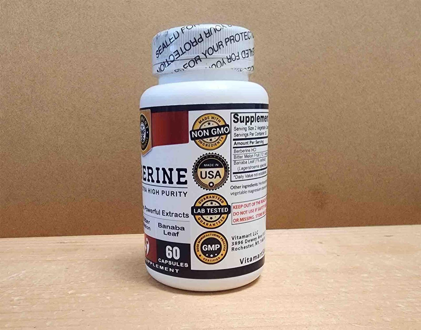 Vitamart Berberine HCL 1200mg Premium, Ultra High Purity, Pure 60 Capsules - Berberine Supplement, Supports Immune System, Berberine Plus Enhanced with Bitter Melon Fruit & Banaba Leaf Extract - Medaid International