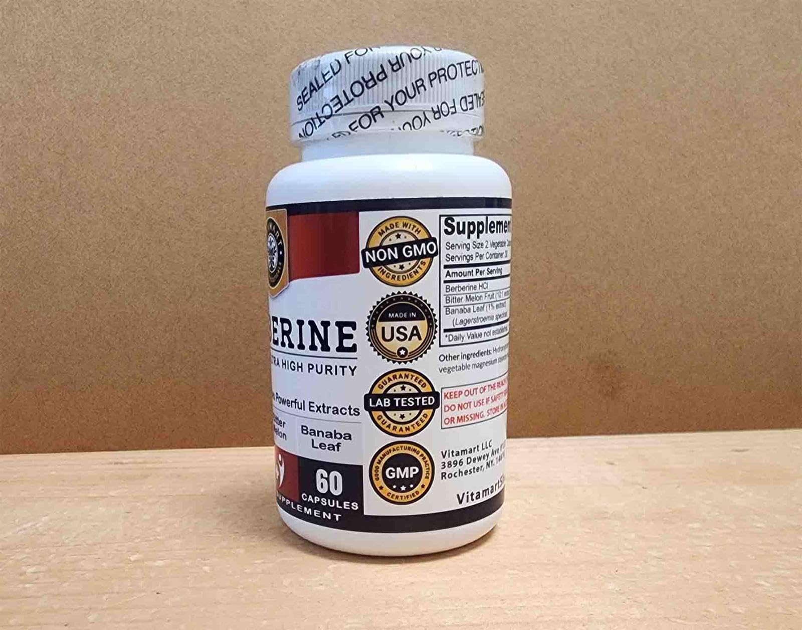 Vitamart Berberine HCL 1200mg Premium, Ultra High Purity, Pure 60 Capsules - Berberine Supplement, Supports Immune System, Berberine Plus Enhanced with Bitter Melon Fruit & Banaba Leaf Extract - Medaid International