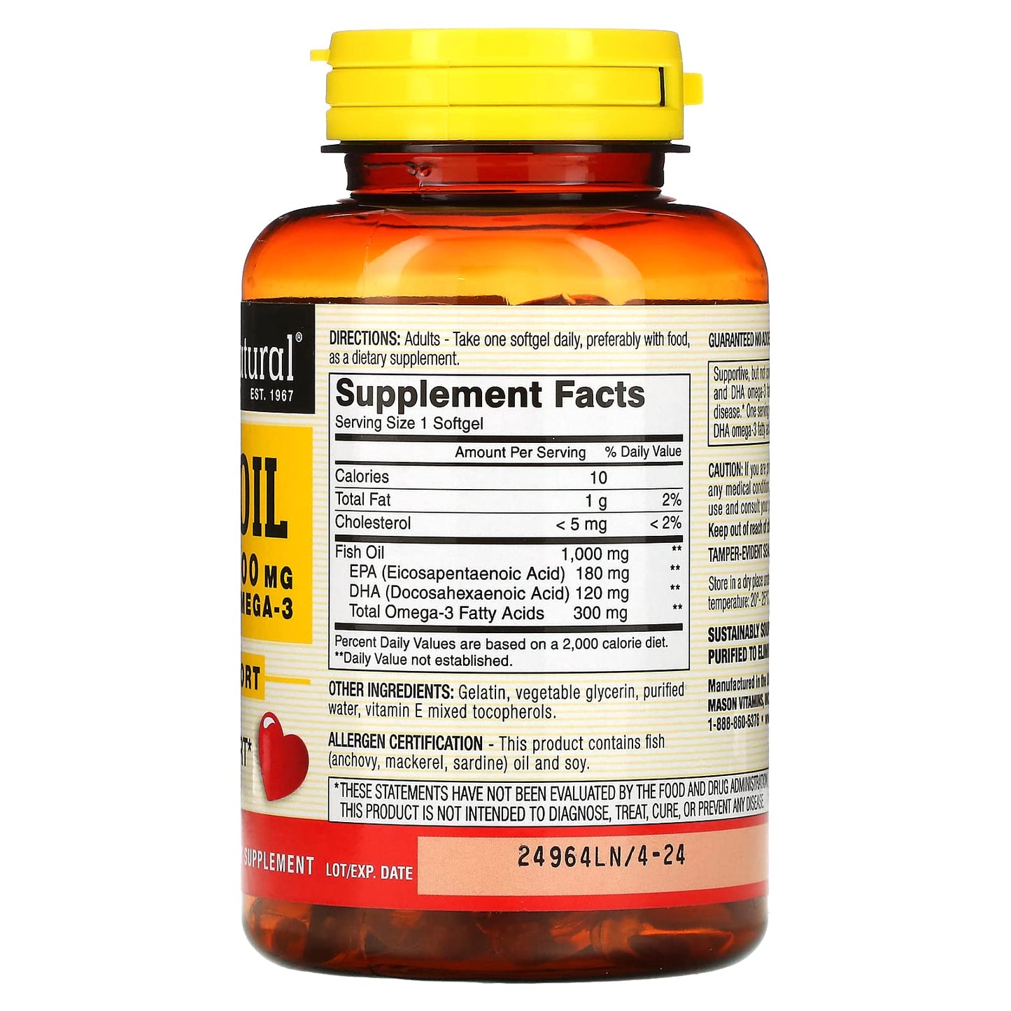 MASON NATURAL Fish Oil, 1,000 mg, 120 Softgels - Medaid International