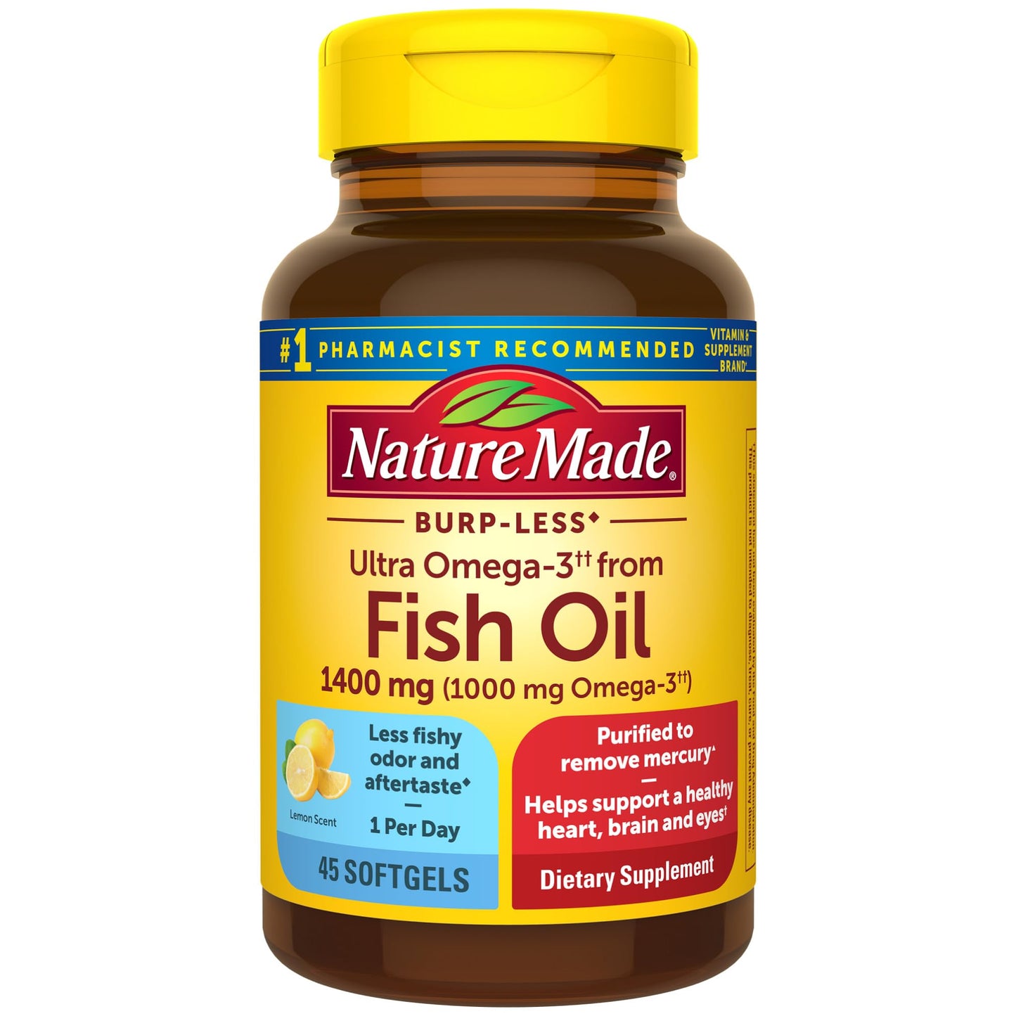 Nature Made Extra Strength Omega 3 Fish Oil Supplements, 1400mg, Fish Oil Omega 3 Supplements as Ethyl Esters for Healthy Heart, Brain, Eyes, Mood Support, 45 Softgels, 45 Day Supply - Medaid International