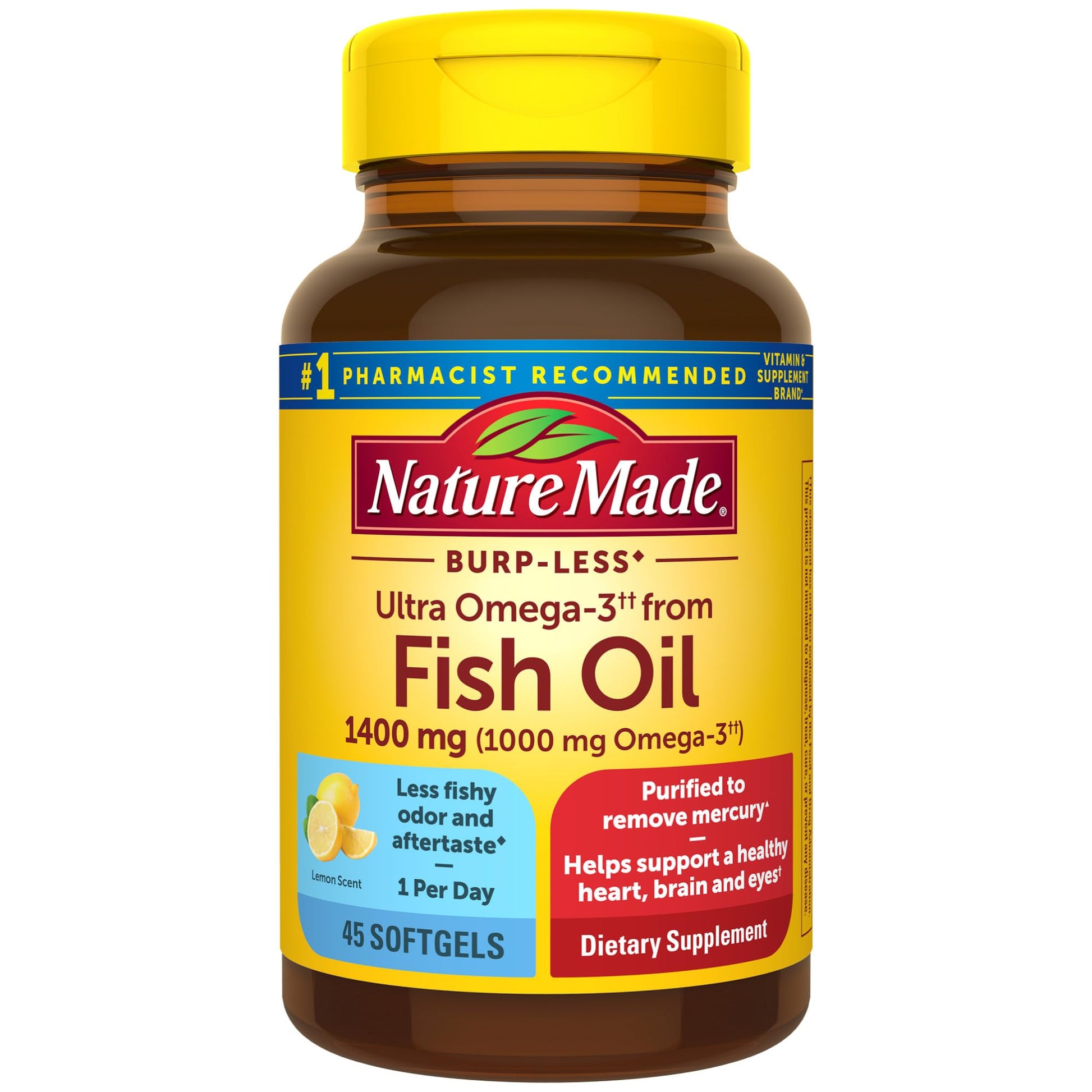 Nature Made Extra Strength Omega 3 Fish Oil Supplements, 1400mg, Fish Oil Omega 3 Supplements as Ethyl Esters for Healthy Heart, Brain, Eyes, Mood Support, 45 Softgels, 45 Day Supply - Medaid International