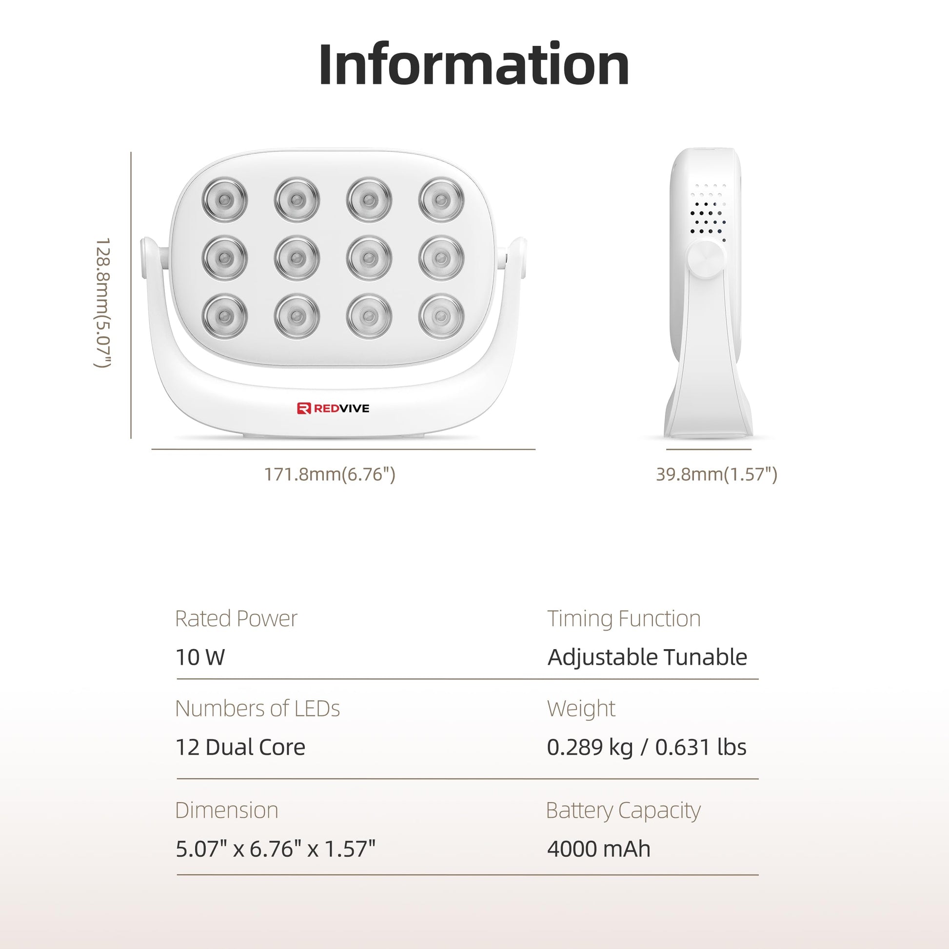 Red Light Therapy, Near Infrared 660nm 850nm Portable Red Light Therapy for Face and Body 4000mAh Battery Include Rotate 360 Degrees 12LEDS Dual Chip Device at Home Sport Yoga - Medaid International
