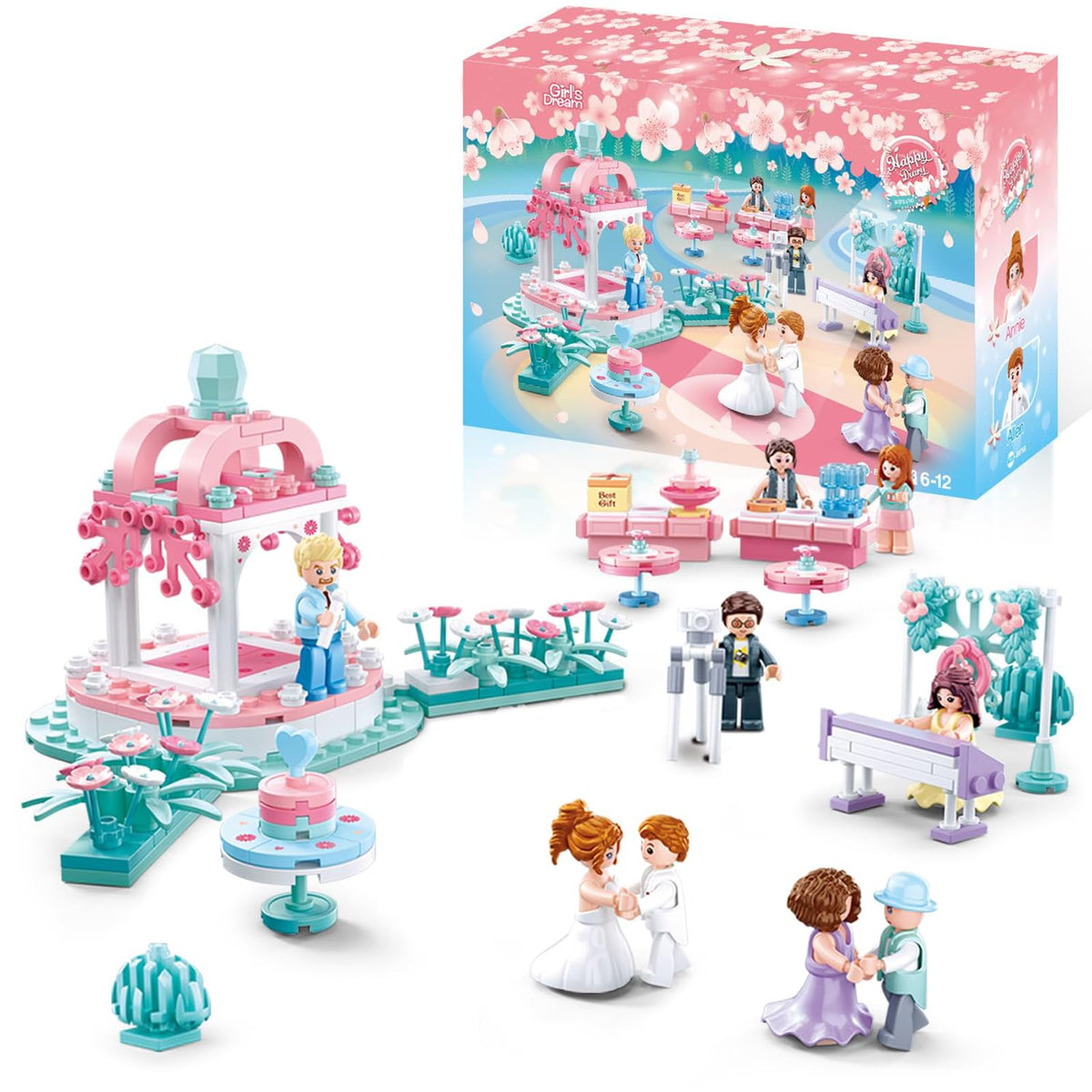 KASTWAVE Building Set, Dream Wedding Building Block, Girl Roleplay Set Toy for Kids, Adult STEM Blocks with Minifigure for Kids Age 7 8 9 10 11 and Adult Wedding Souvenir, 353 PCS