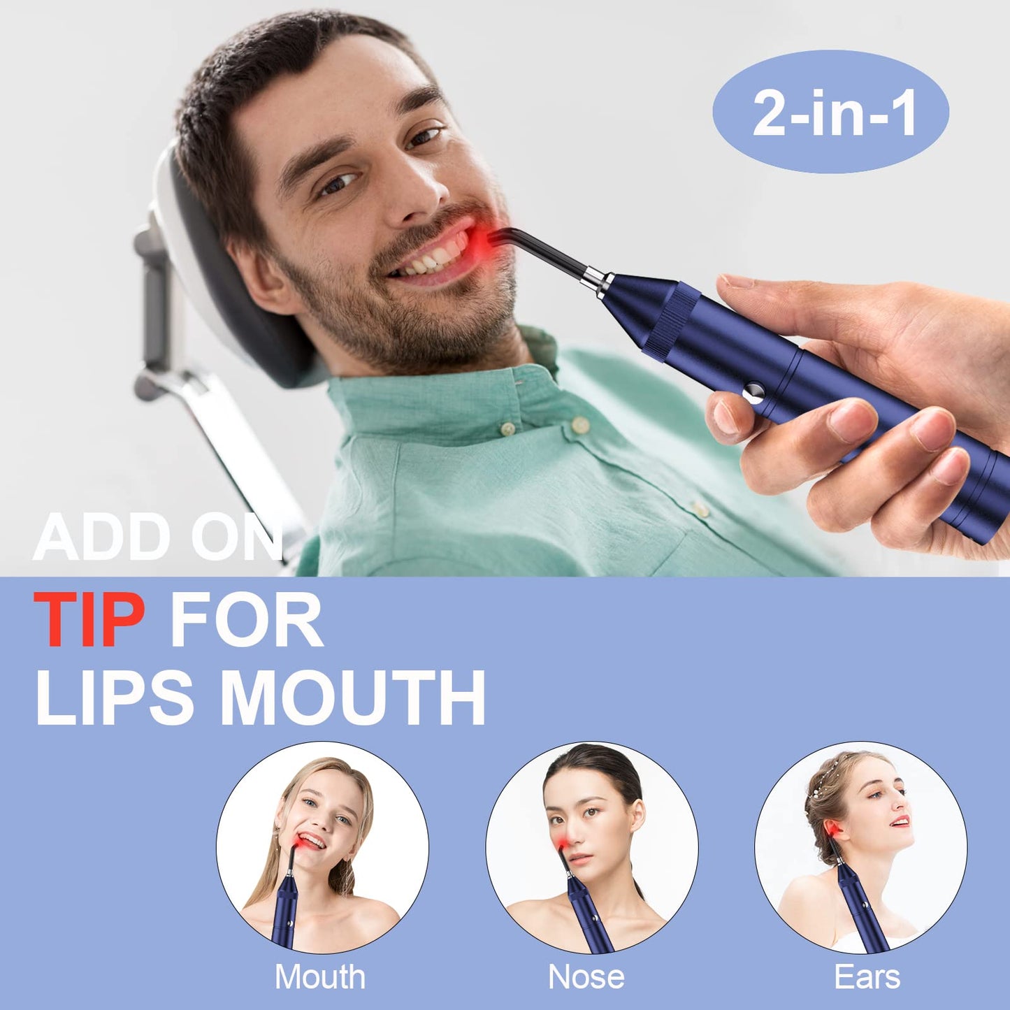 Tashi Red Light Therapy Device, Cold Sore Canker Sore Treatment Device, Infrared Light Therapy for Lips Mouth Nose Ear Knee Feet Hands Joint Muscle Nerve Pain Relief with Removable Tip - Medaid International
