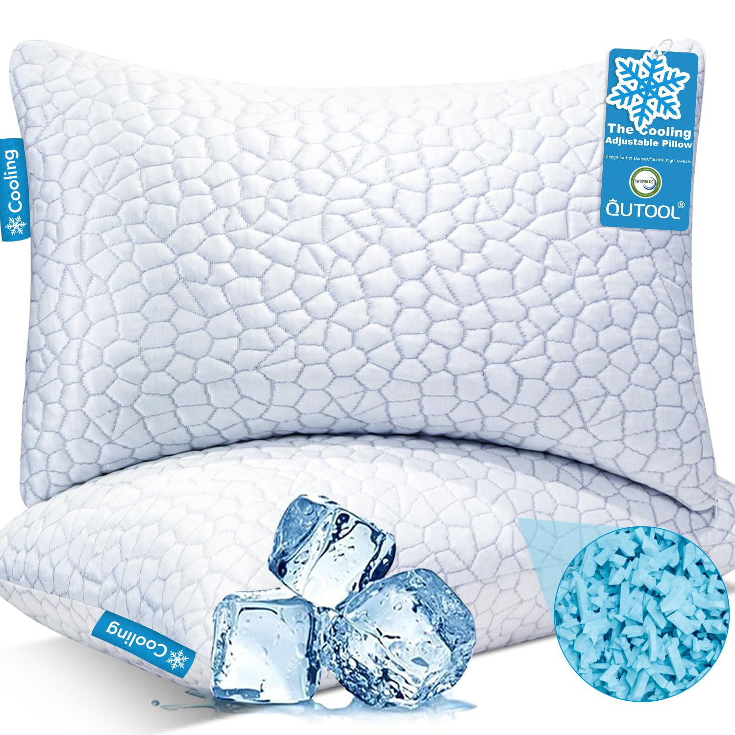 QUTOOL Cooling Pillows for Sleeping 2 Pack, Shredded Memory Foam Bed Pillows Queen Size Set of 2, Cool Pillow for Hot Sleepers Adjustable Firm Pillow for Side, Back and Stomach Sleepers Supportive - Medaid International