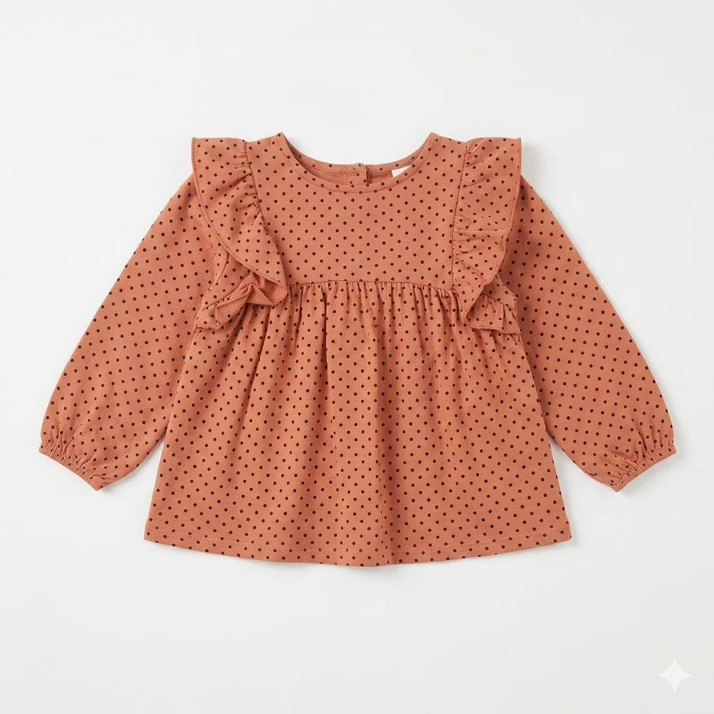 Zara Girl's Dusty Rose Polka Dots Ruffled  Blouse | Zara in Lebanon