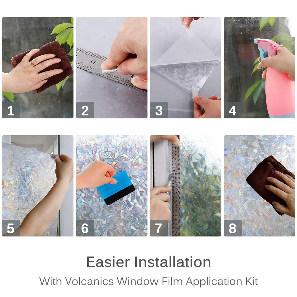 Volcanics Window Privacy Film with Installation Tools, Static Window Clings Vinyl 3D Decals Stickers Rainbow Window Film for Glass Door Home Heat Control Anti UV 17.5 x 78.3 Inches - Medaid International