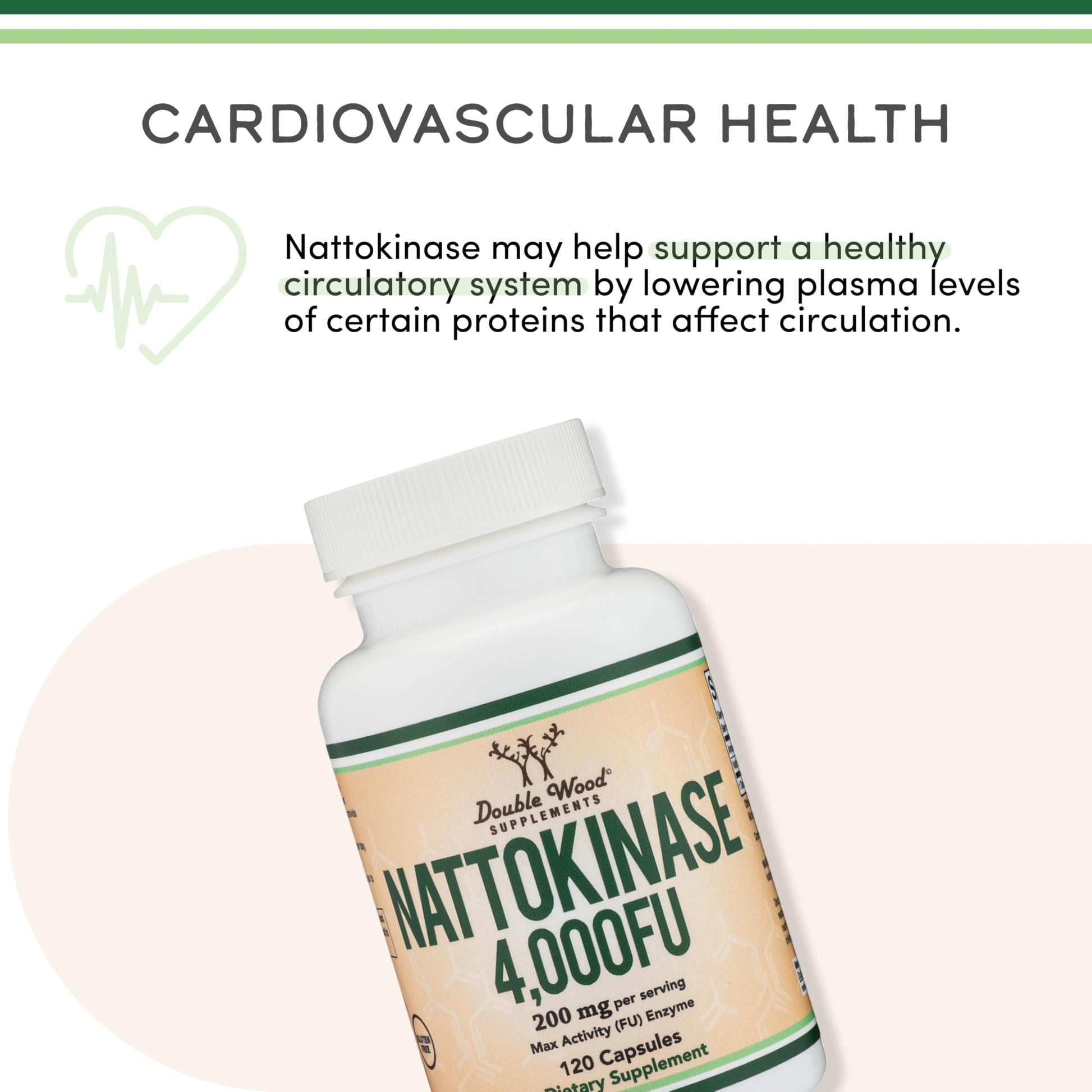 Nattokinase Supplement 4,000 FU Servings, 120 Capsules (Derived from Japanese Natto) Systemic Enzymes for Cardiovascular and Circulatory Support by Double Wood - Medaid International