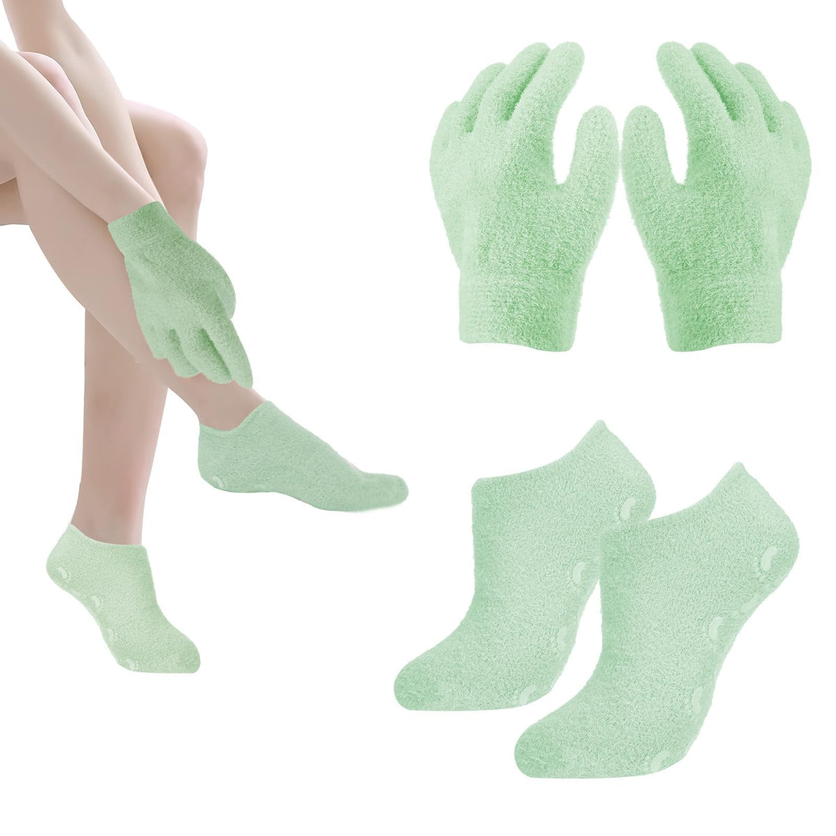 KASTWAVE Moisturizing Glove and Sock, Gel Spa Moisturizing Therapy Sock Glove, Soften Repairing Dry Cracked, Hands Feet Skin Care, Effective in Repair Dry and Chapped Hands and Feet Skin Care(Green)